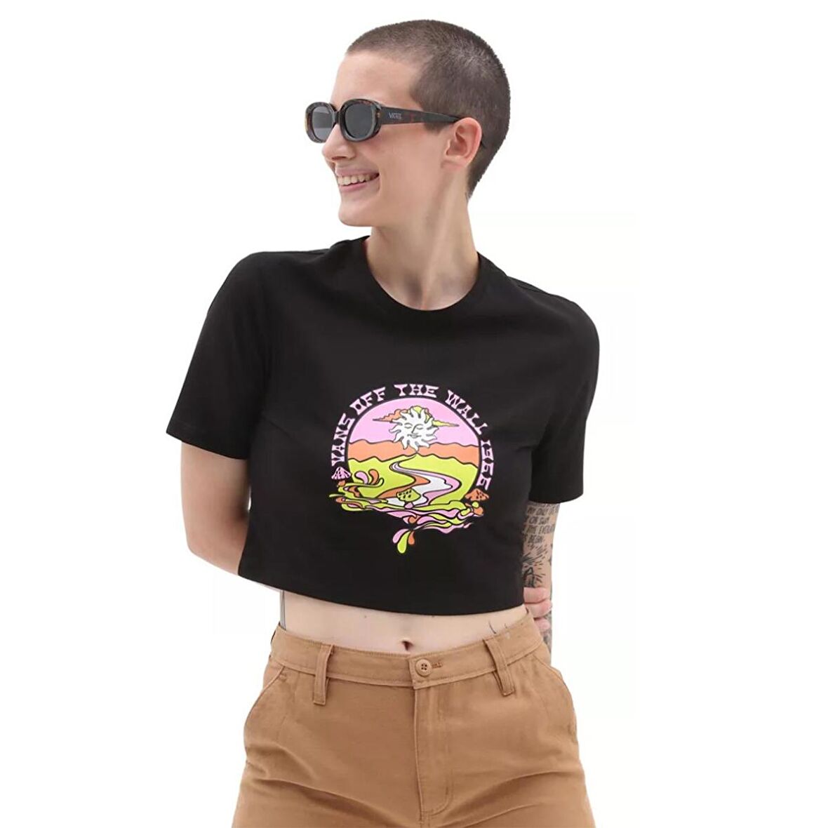 Vans Resort Mix Cropped Kadın Siyah T-Shirt