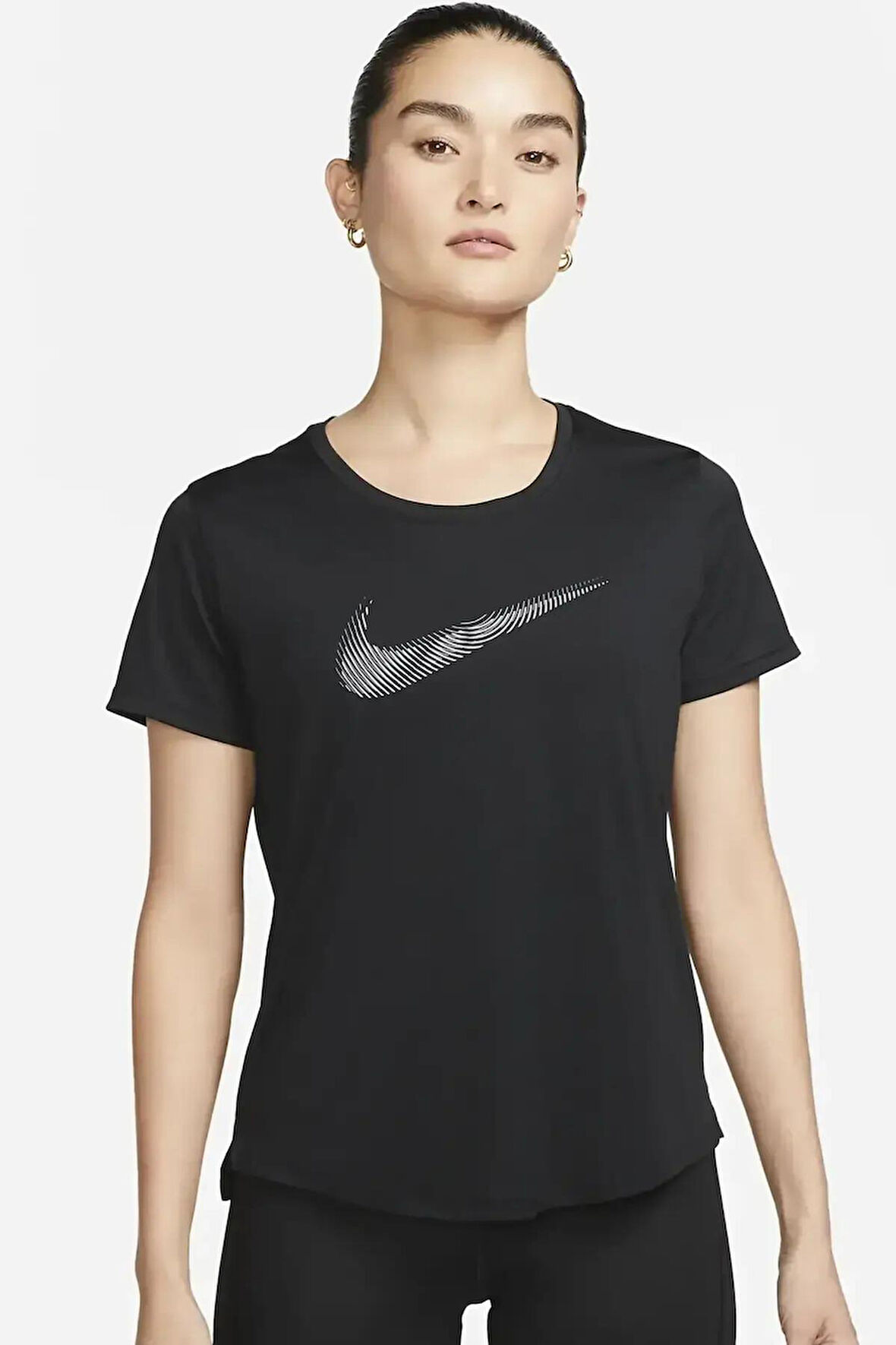 Nike Dri-Fit Swoosh Hbr Short-Sleeve Siyah Kadın Spor Tişört 