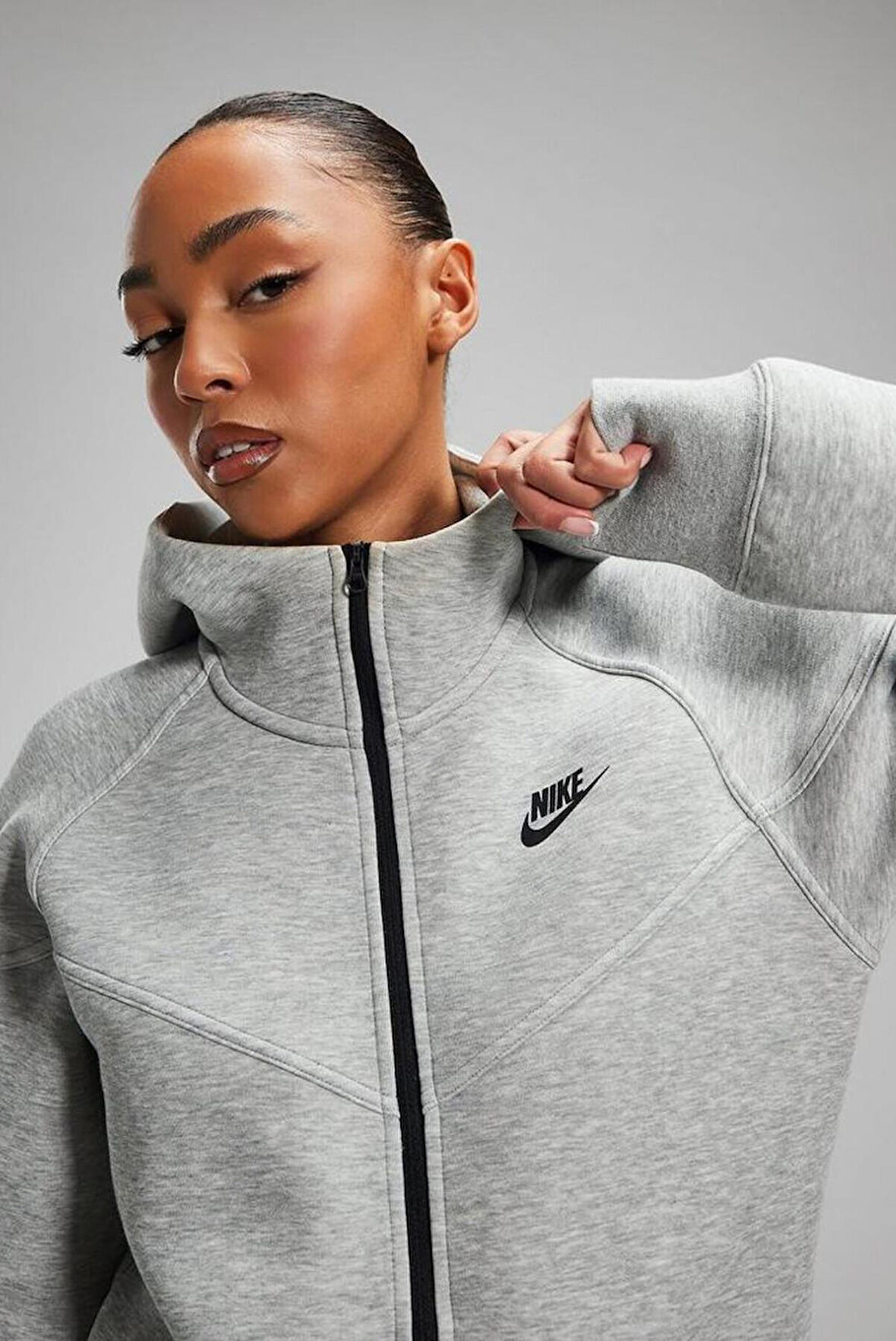 Nike Tech Fleece Windrunner Full-Zip Hoodie Gri Tam Fermuar Kapüşonlu Kadın Sweatshrit