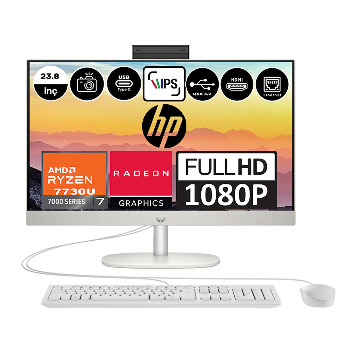 Hp 245 G10 Amd Ryzen 7 7730U 8gb 512GB SSD Amd Radeon™ Grafik Freedos 23.8" Fhd IPS Beyaz All In One Bilgisayar 9H6V1ETF01 + Zetta Flash Bellek