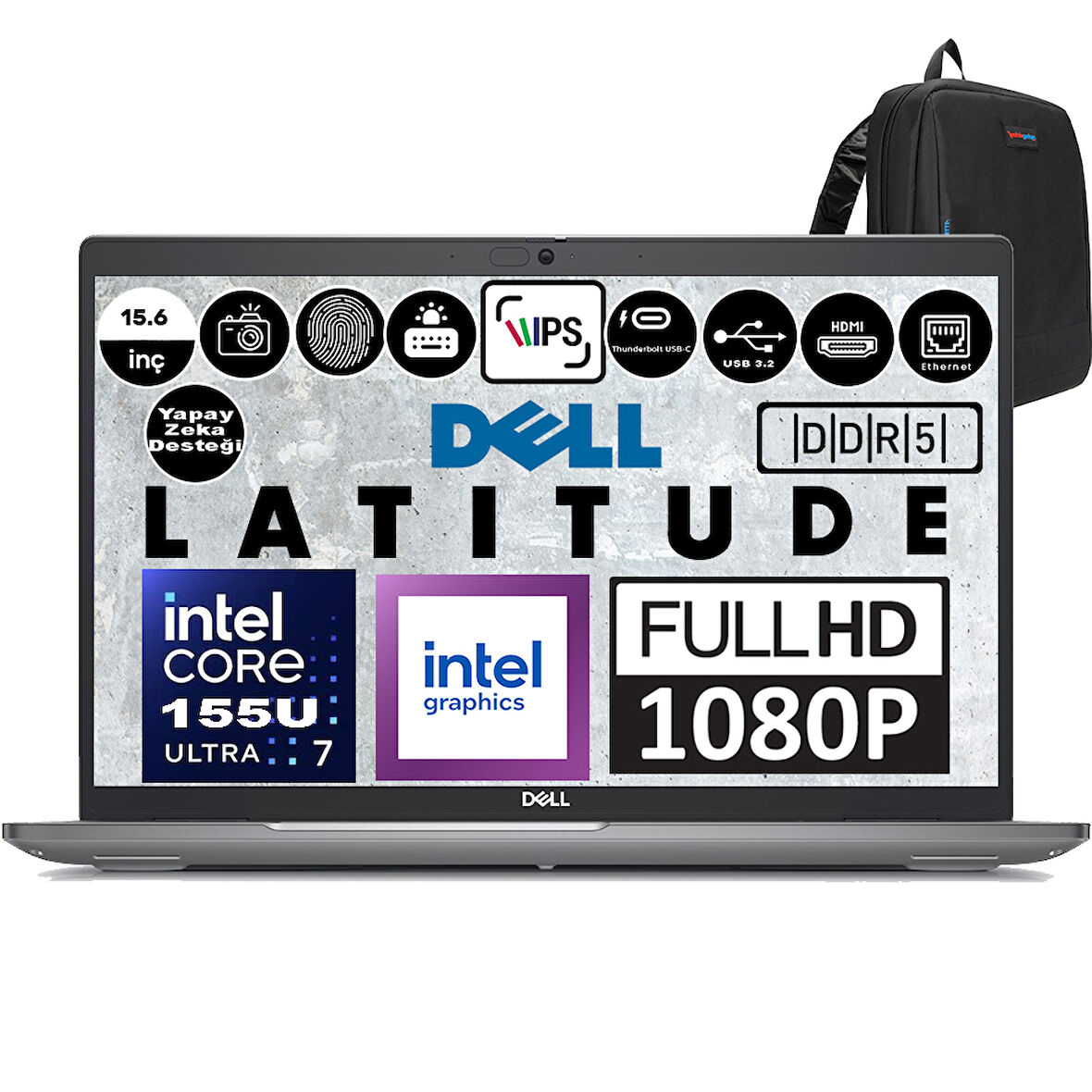 Dell Latitude 5550 Intel Core Ultra 7 155U 64GB Ddr5 4tb SSD Freedos 15.6" 250NİT Fullhd Taşınabilir Bilgisayar N021L555015EMEAF15 + Zetta Çanta