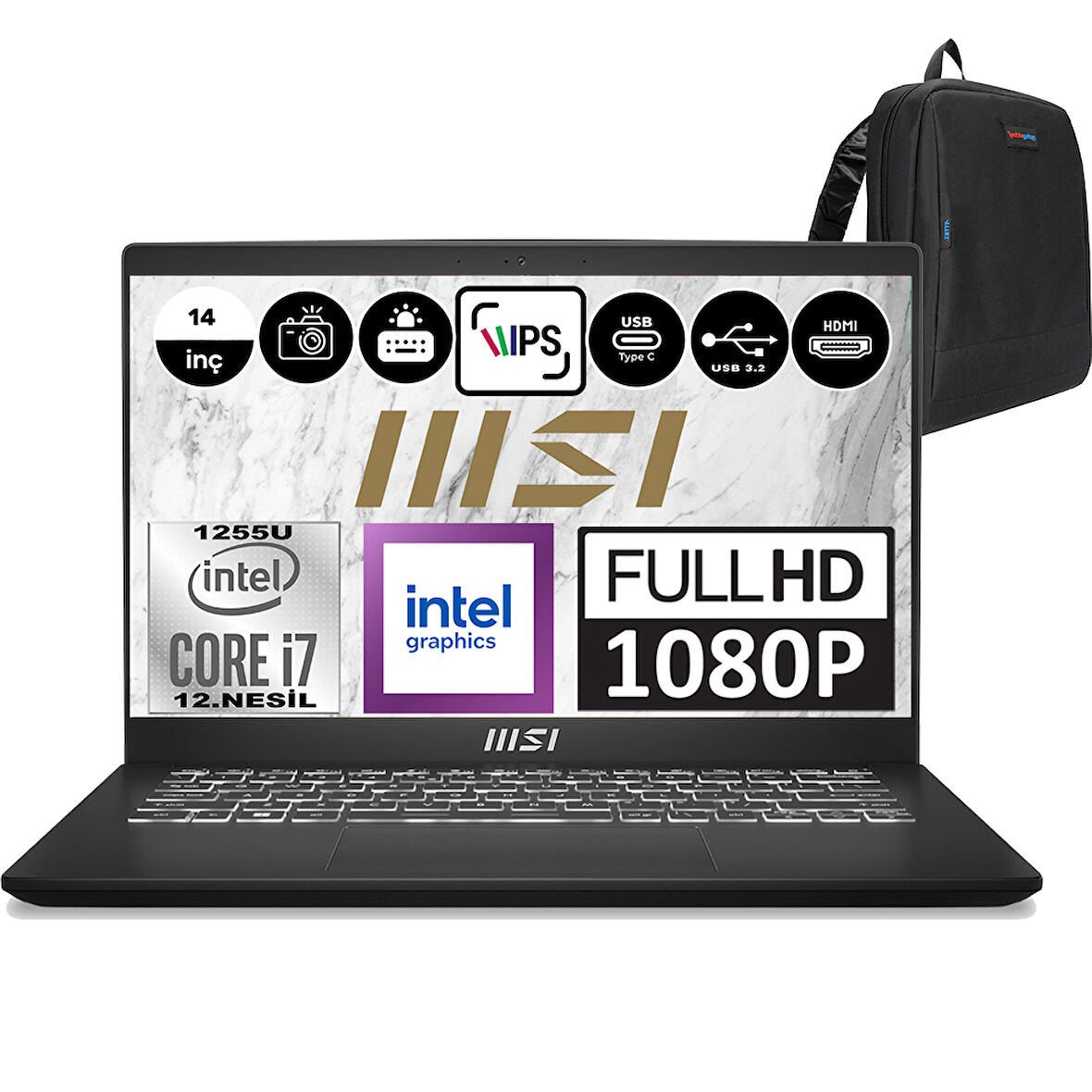 Msı Modern 14 Intel Core I7 1255U 16GB 1tb SSD Windows 11 Home 14" Intel® Iris® Xe Graphics Fhd IPS Taşınabilir Bilgisayar C12MO1039XTRH02 + Zetta Çanta