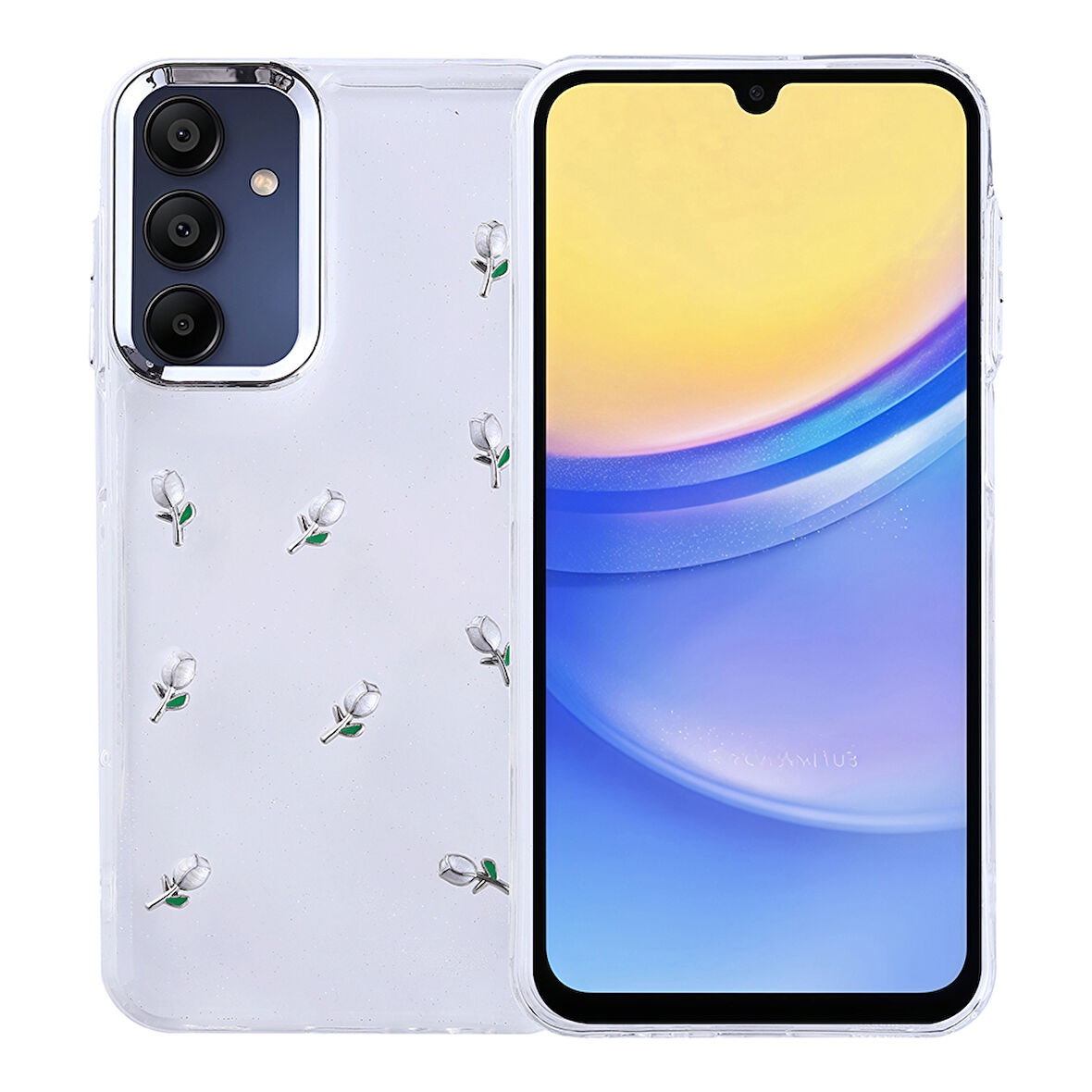 Gpack Samsung Galaxy A15 uyumlu Kılıf Kenarlar Airbagli Simli Şeffaf Kutup Kapak