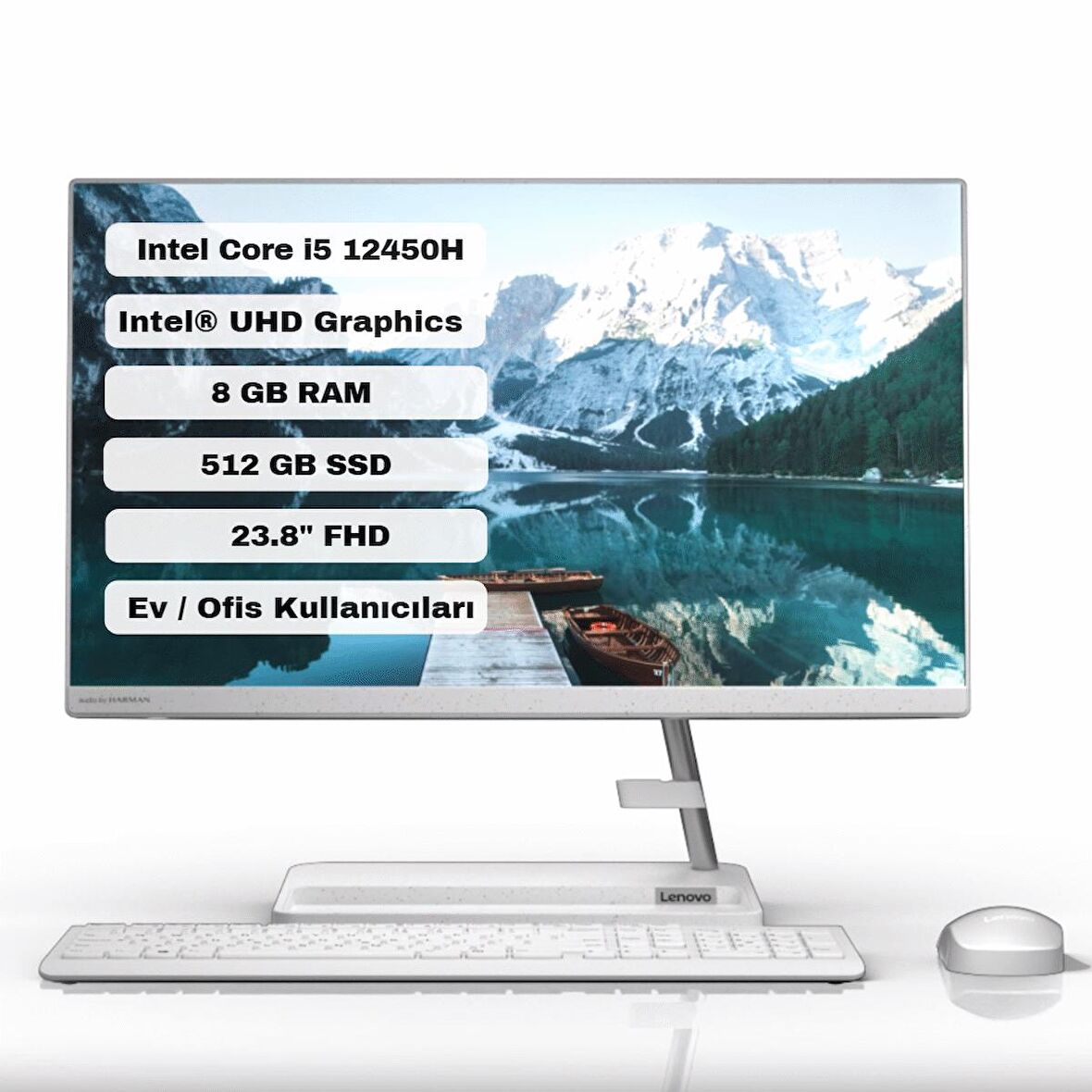 Lenovo Ideacentre AIO 3 F0GH00Q3TX Intel Core i5-12450H 8 GB Ram 512 GB SSD Iris Xe Graphics 23.8" Full HD All in One PC