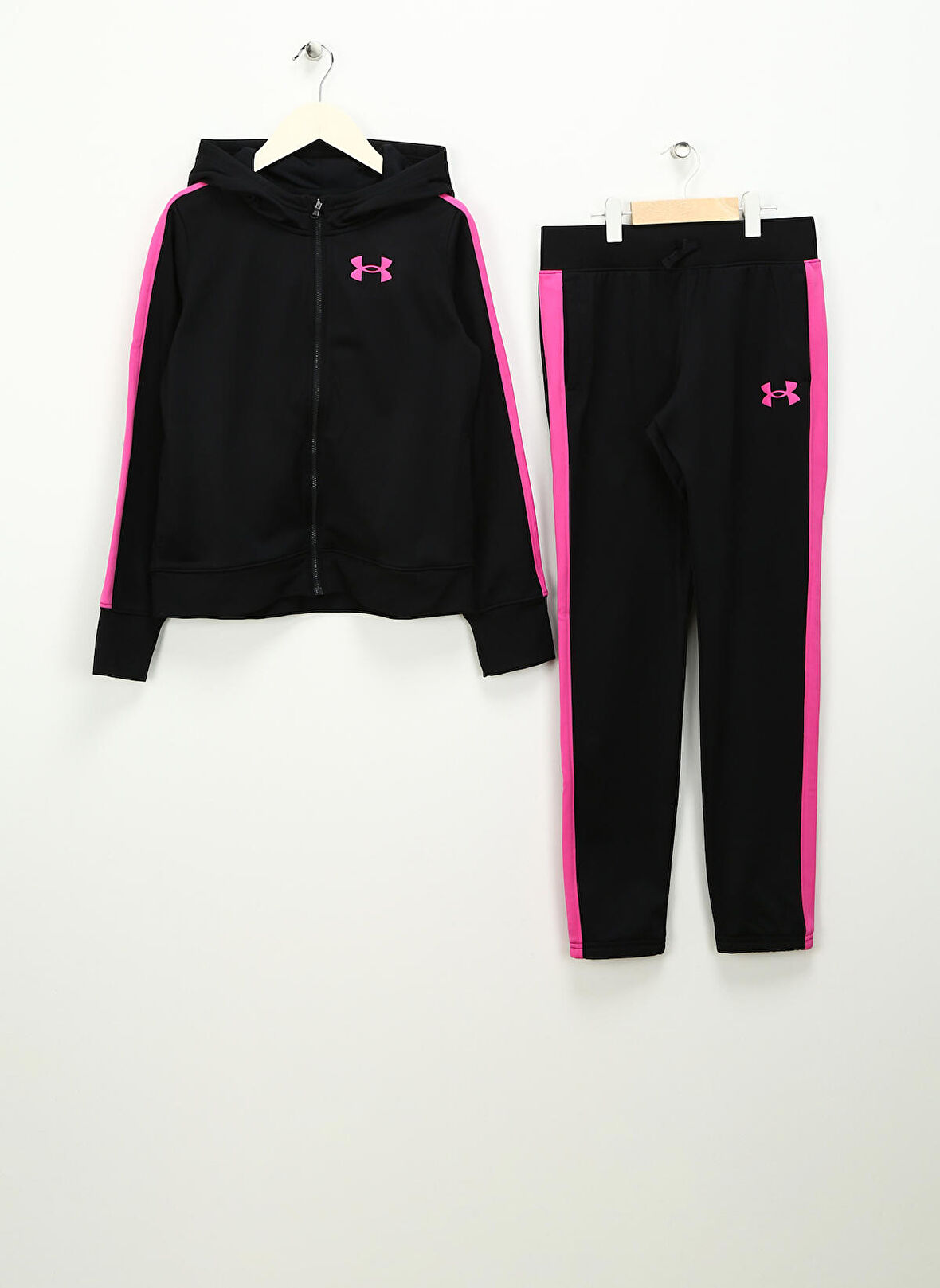 Under Armour Siyah Kız Çocuk Kapüşonlu Uzun Kollu Dar Paça Bol Kesim Düz Eşofman Takımı 1377517-004 UA Knit Hooded Tracksui