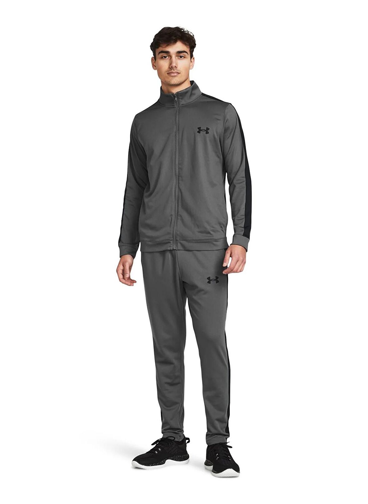 Under Armour Gri Erkek Fermuarlı Yaka Slim Fit Eşofman Takımı 1357139-025 UA Knit Track Suit