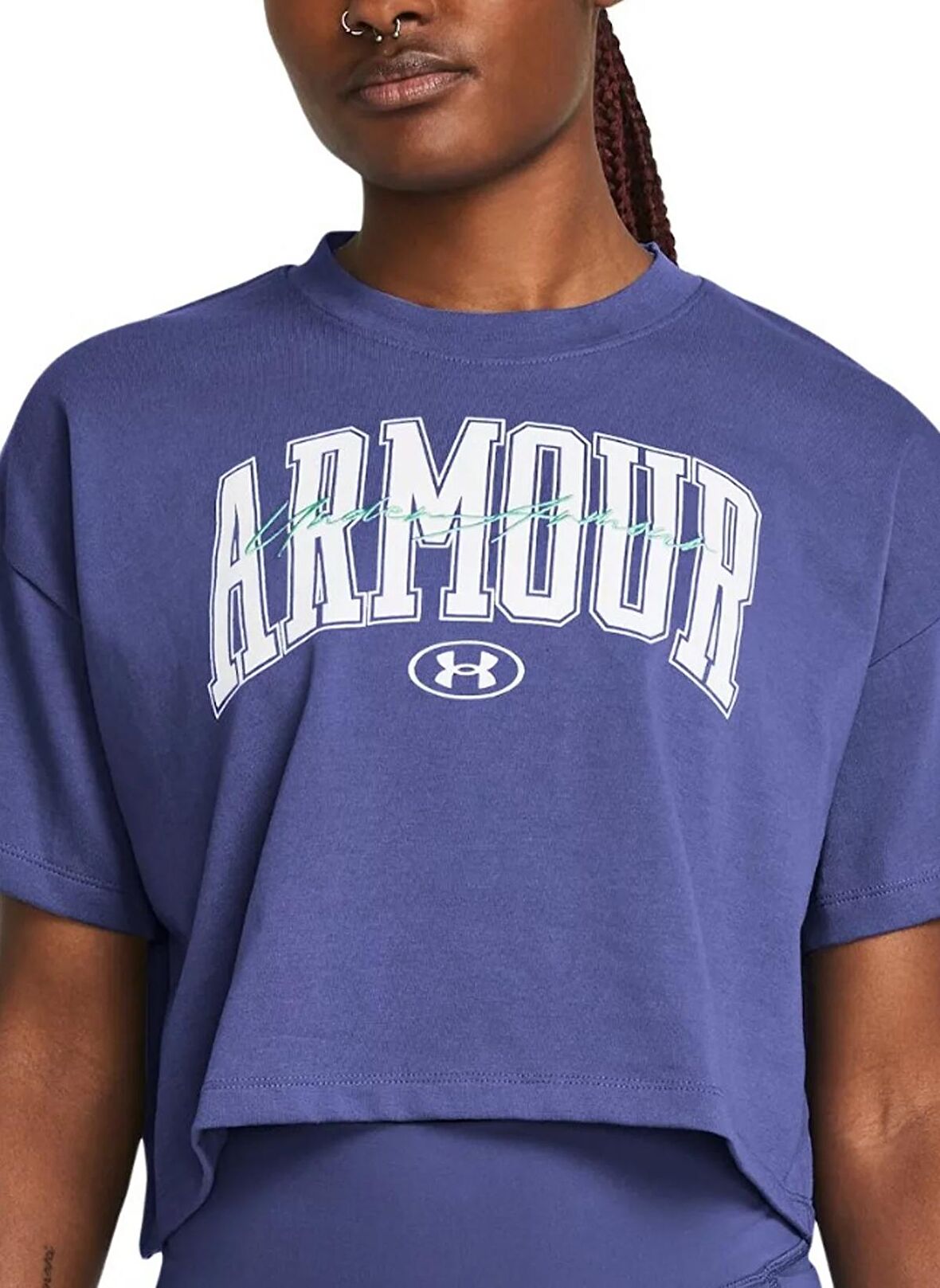 Under Armour 1383050-561 UA HW SCRIPTED WM CROP Mor Kadın Bisiklet Yaka Oversize Desenli T-Shirt