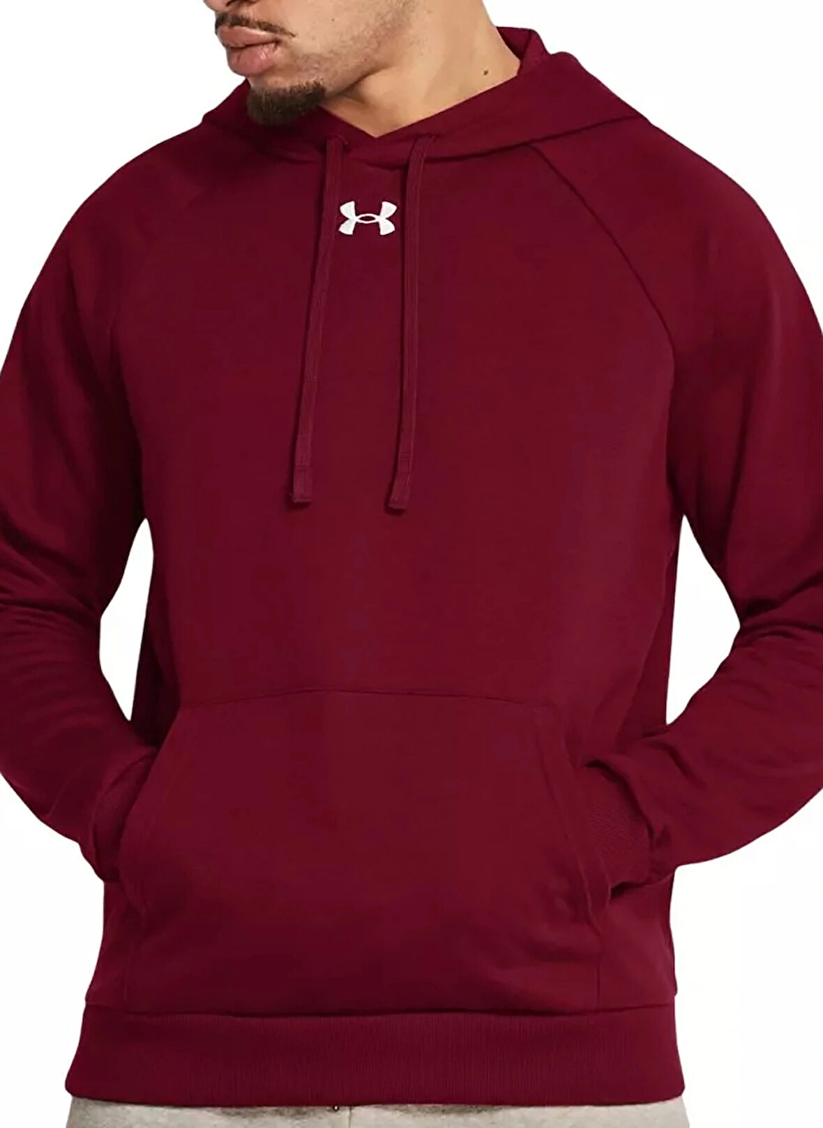 Under Armour Bordo Erkek Kapüşon Normal Düz Sweatshirt 1379757-625 UA Rival Fleece Hoodie