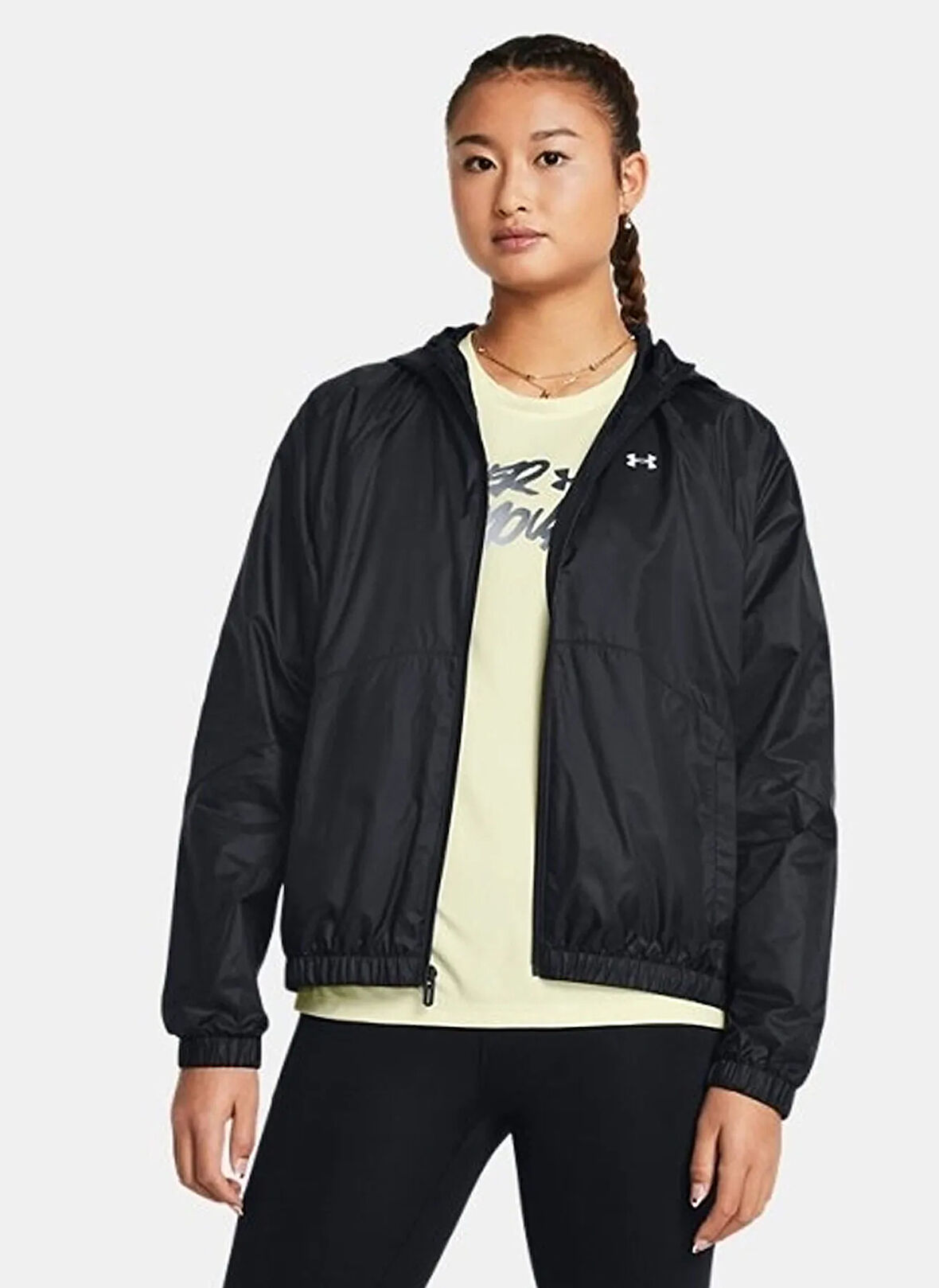 1382698-001 UA Rival Sport Windbrea Fermuarlı Yaka Loose Fit Siyah Kadın Rüzgarlık