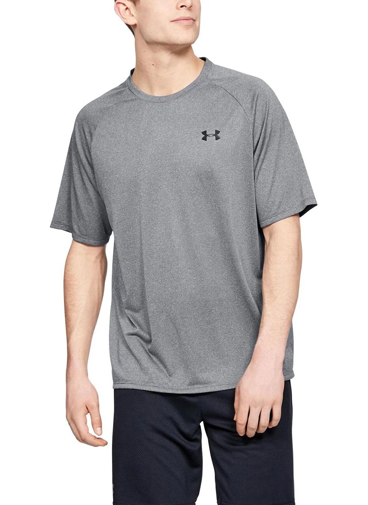 Under Armour 1382796-025 UA Tech Textured SS Gri Erkek Bisiklet Yaka Oversize T-Shirt