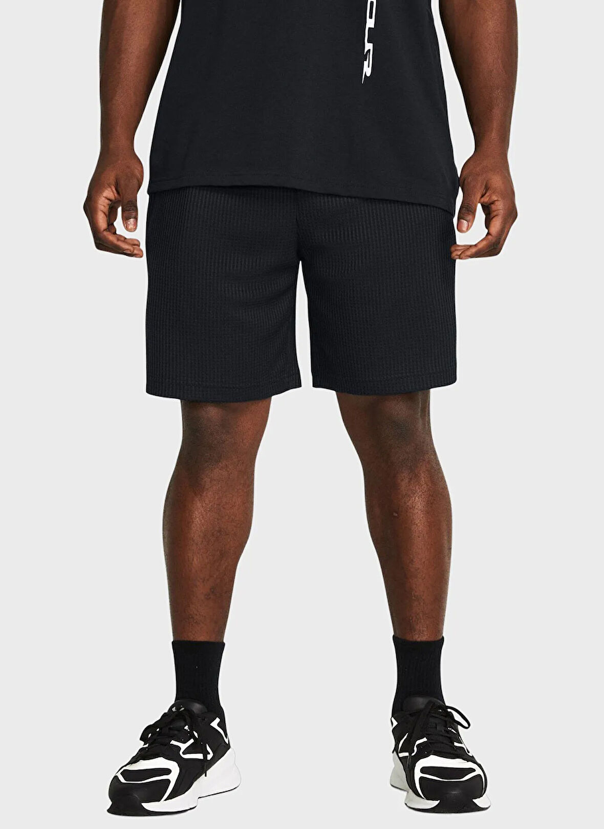 Under Armour 1383107-001-UA Rival Waffle Short Siyah Lastikli Bel Normal Düz Erkek Şort