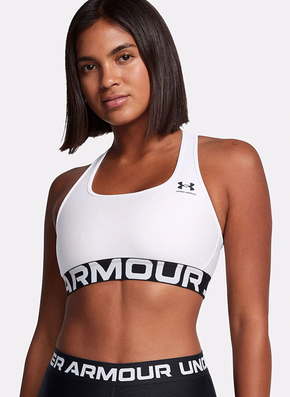 Under Armour 1383544-100-UA HG Mid Branded Beyaz Sporcu Sütyeni