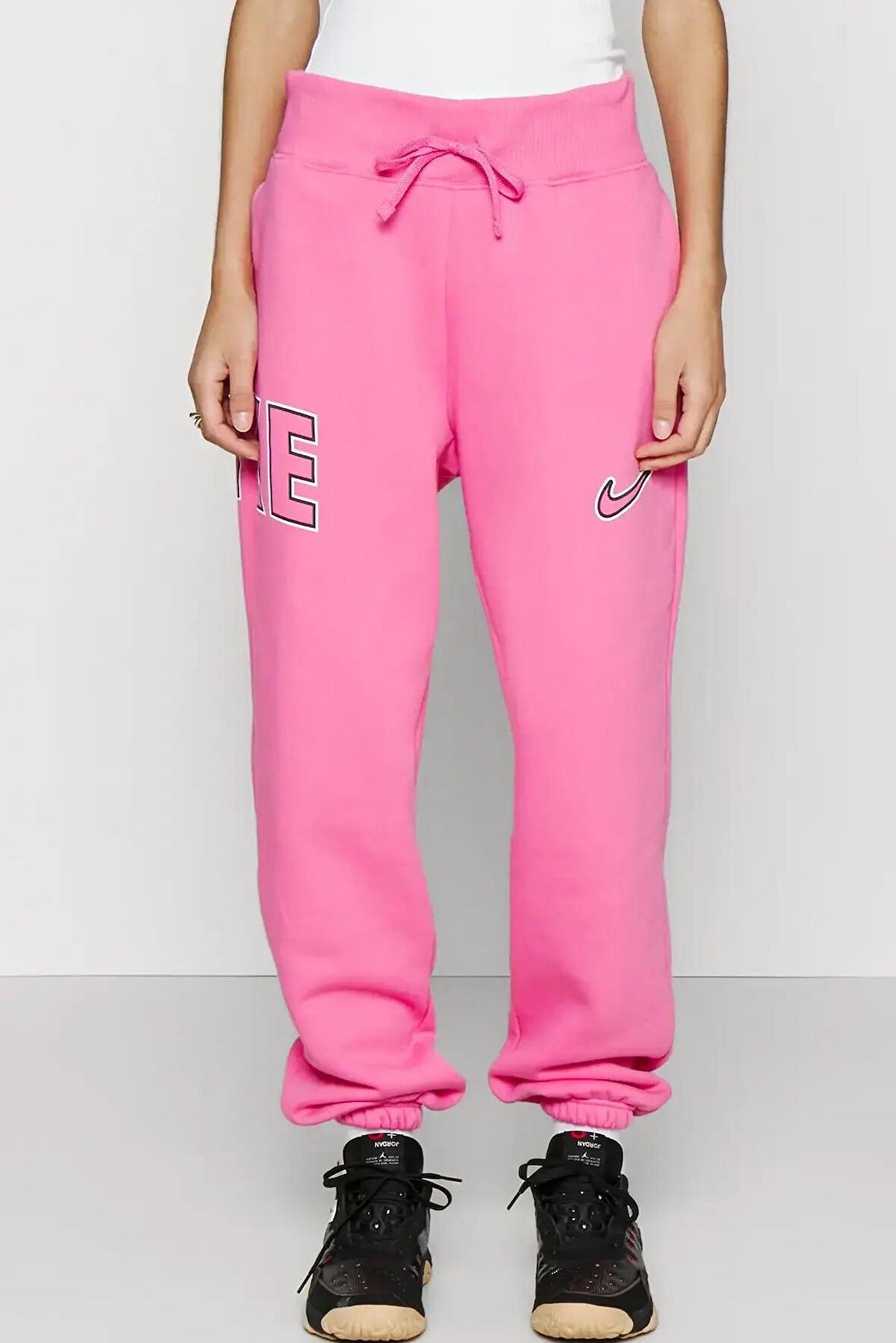 Nike Sportswear Phoenix Fleece Yüksek Belli Oversize Kesim Pembe Kadın Eşofman Altı