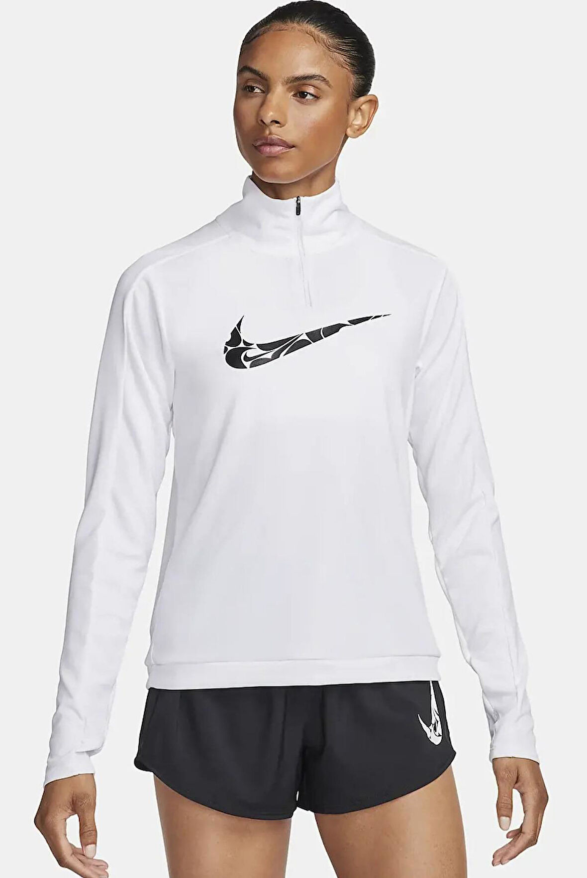 Nike Dri-Fit Swoosh Mid Kadın Beyaz Çeyrek Fermuar Kadın Spor Sweatshrit 