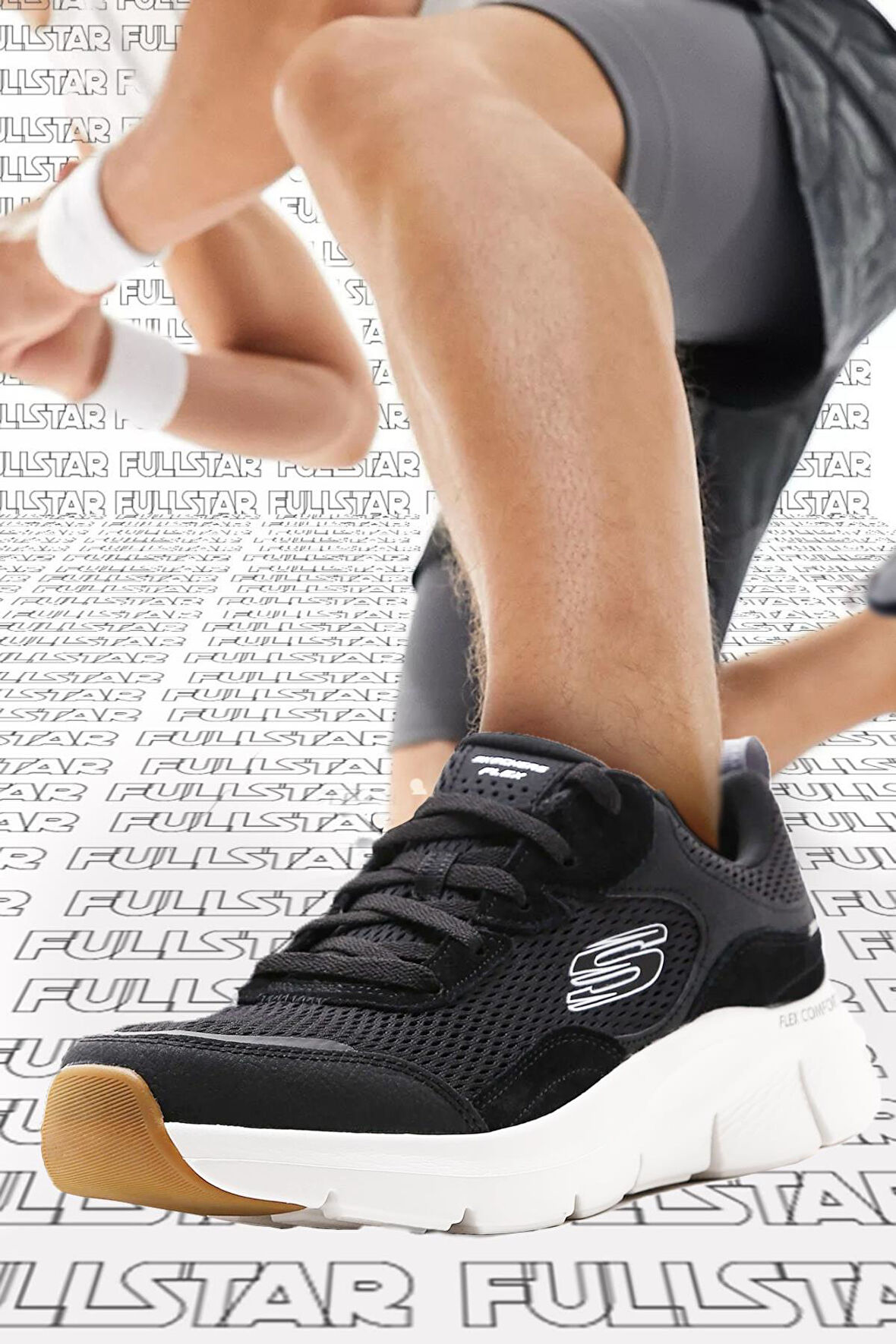 Skechers Flex Comfort Drinn Memory Foam Grey Sneaker Günlük Spor Ayakkabı Siyah Yükseklik 317mm