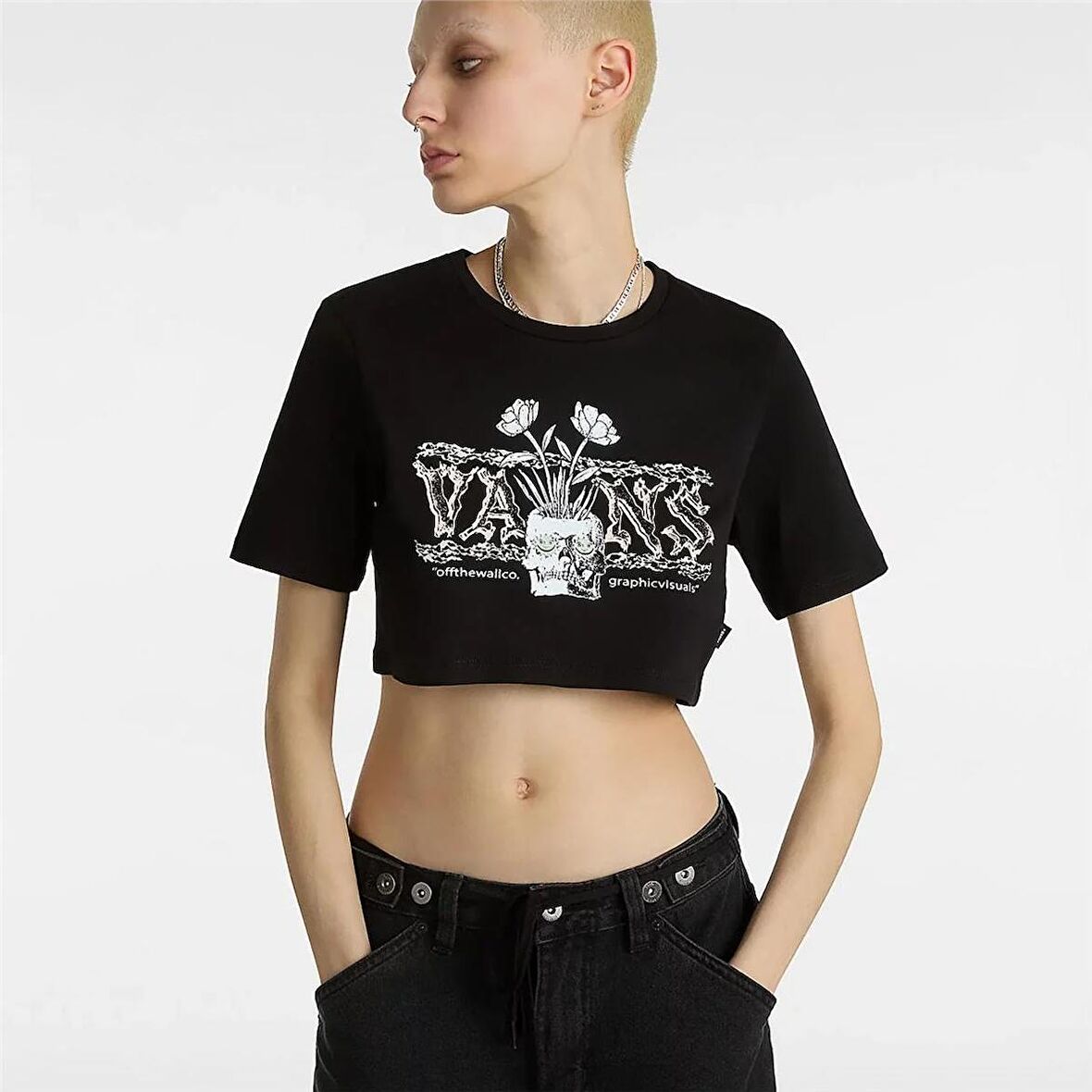 Vans Growing Ideas Crew Crop II Siyah Kadın T-shirt