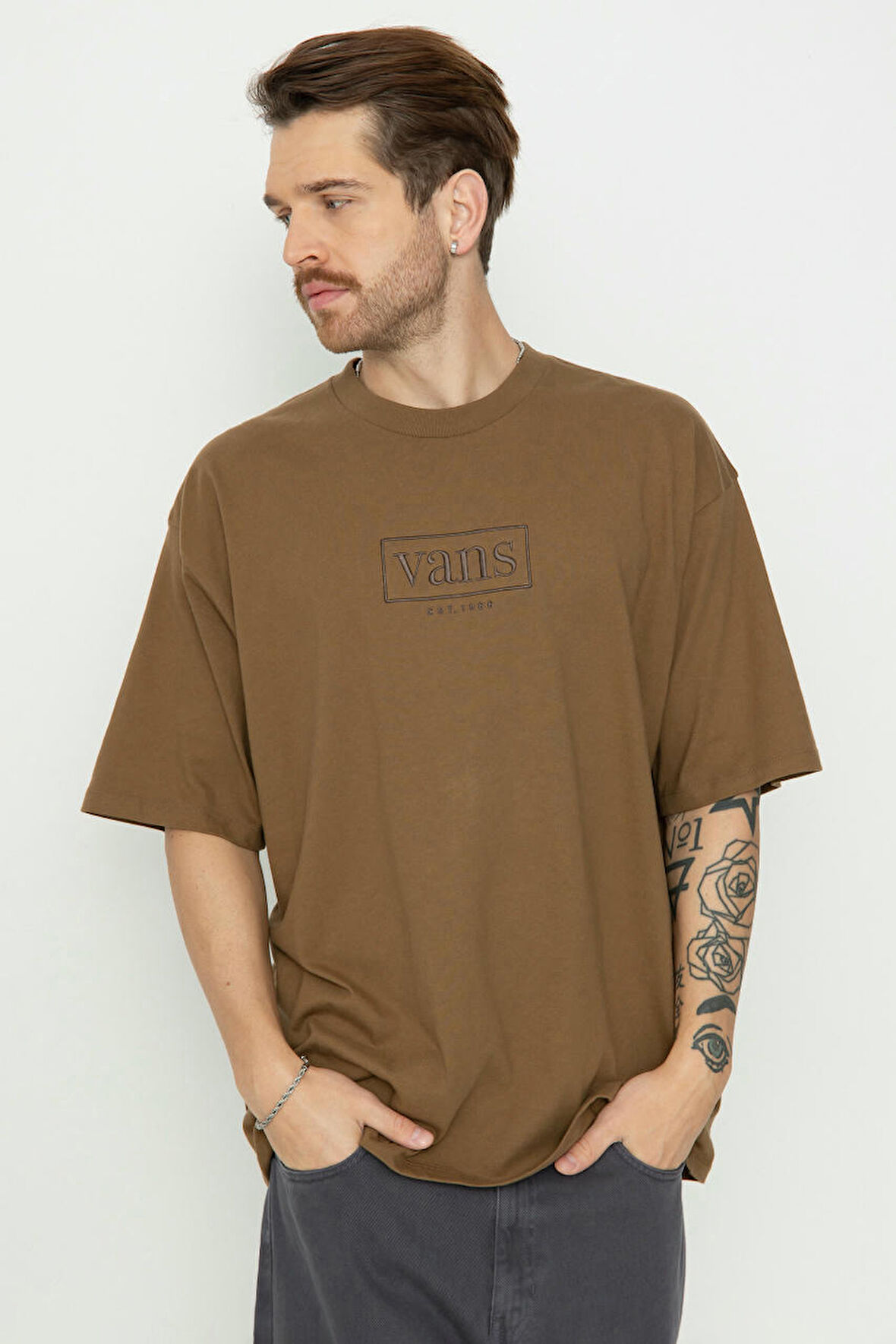 Erkek Orjinal Standart Logo T-Shirt - Kahverengi | S