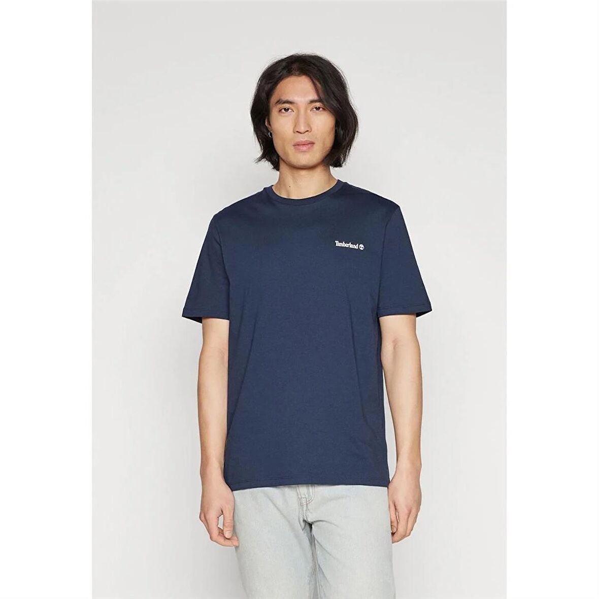 Timberland Small Linear Logo Print Tee Dark Sapphıre Erkek T-Shirt