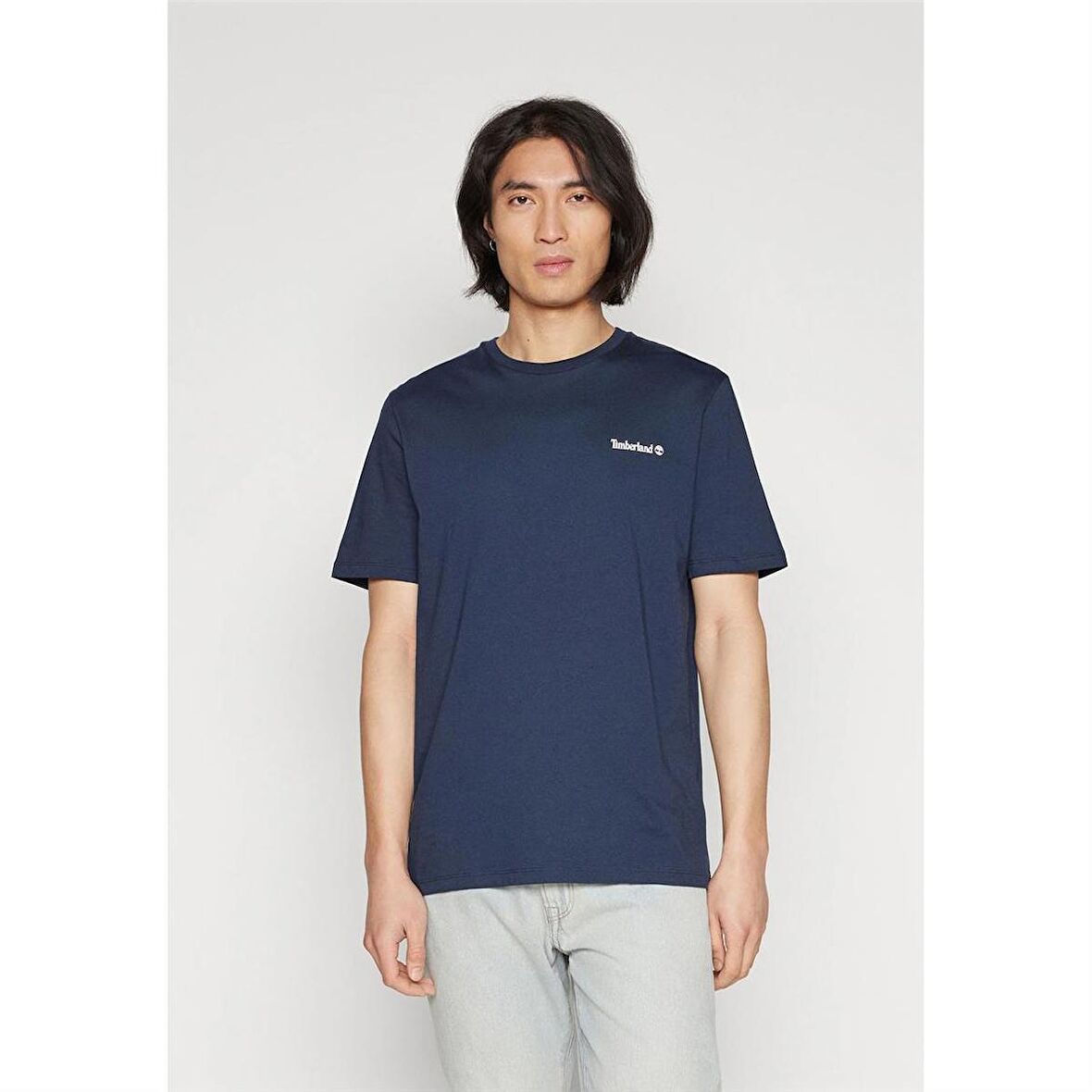Timberland Small Linear Logo Print Tee Dark Sapphıre Erkek T-Shirt