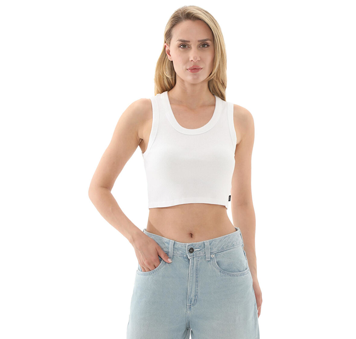 000G3JWHT1-R Vans Drew Rib Tank Kadın T-Shirt Beyaz