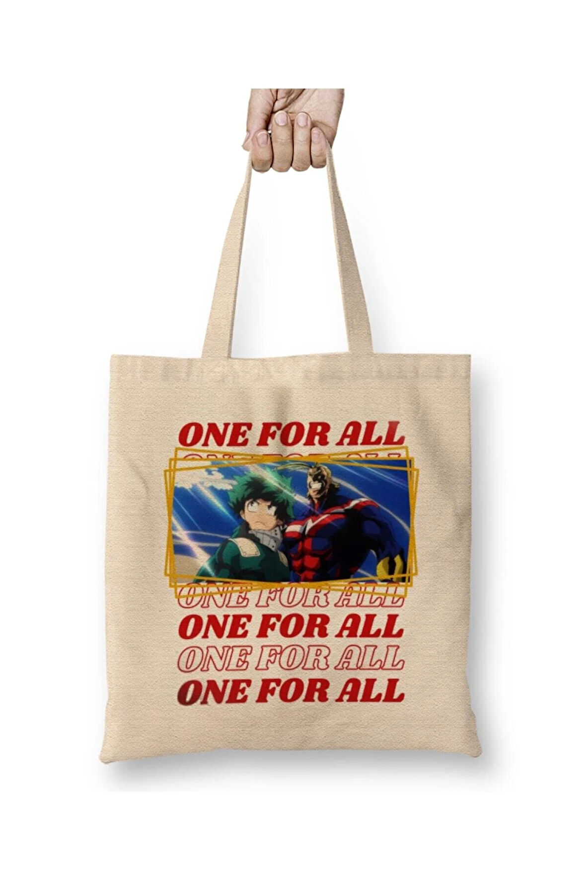 One For All My Hero Academia Beyaz Bez Çanta Uzun Saplı Alışveriş Çantası Plaj Çantası