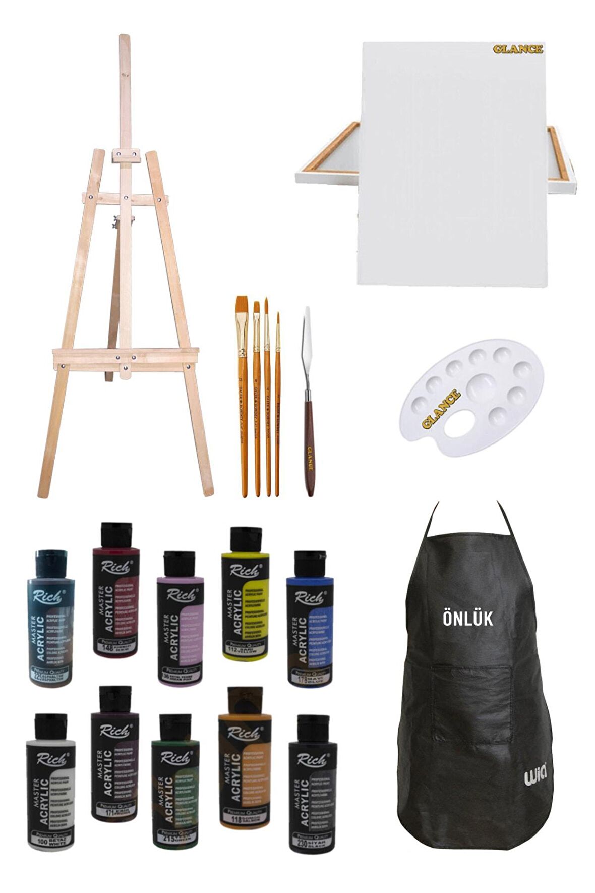 Rich 120 Cc 10 Renk Akrilik Boya 3 Ayaklı Şövale Daler Rowney 4'lü Fırça Seti