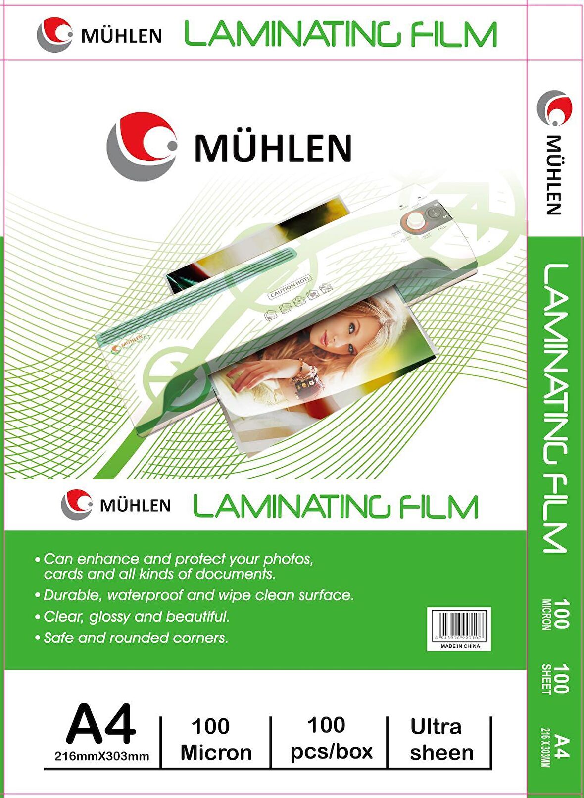 Mühlen Beutel A4-100 | A4 Boyutu, 100 Mikron Laminasyon PVC Filmi 1 Paket 100 Adet