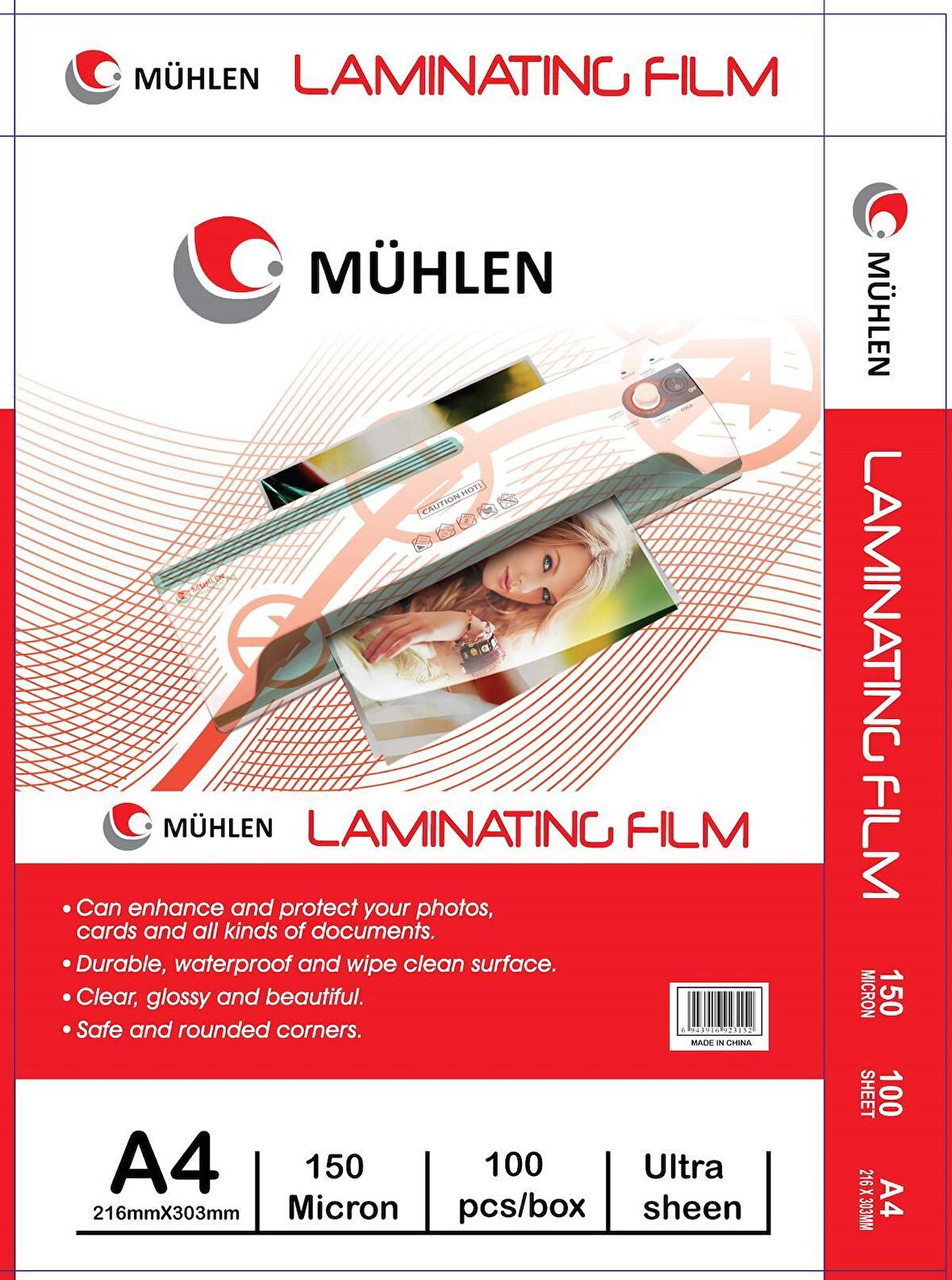 Mühlen Beutel A4-150 | A4 Boyutu, 150 Mikron Laminasyon PVC Filmi 1 Paket 100 Adet