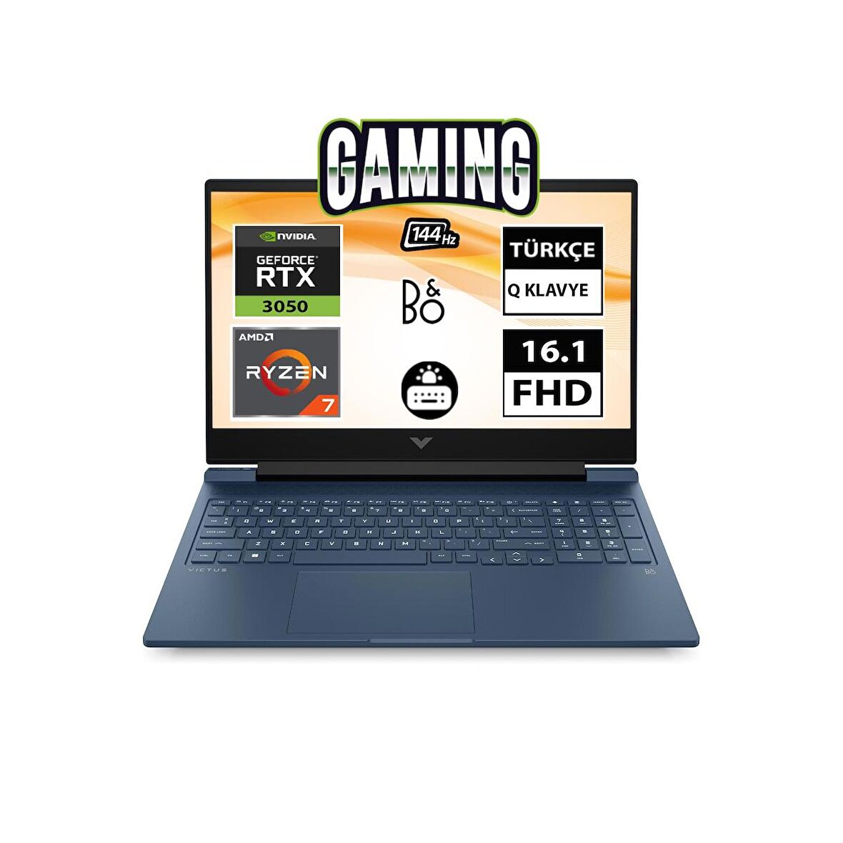 HP Victus 16-S0031NT 7Z596EA Ryzen7 7840HS 16GB 512SSD RTX3050 16.1" FullHD FreeDOS Taşınabilir Bilgisayar