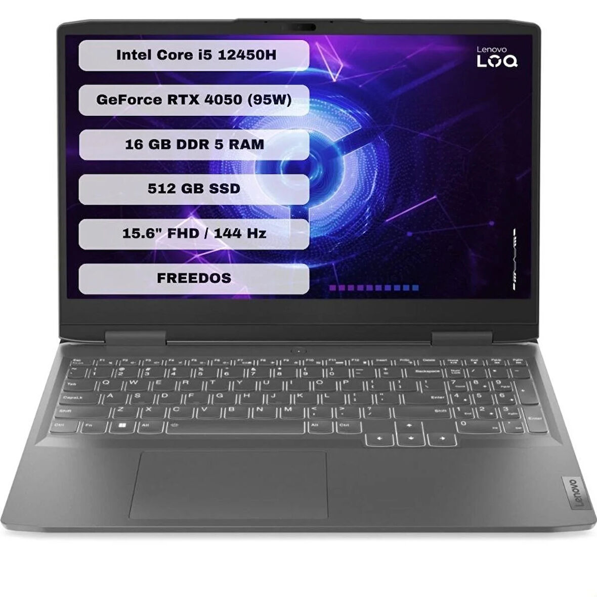 Lenovo LOQ 15IRH8 Intel Core i5 12450H 16GB 512GB SSD RTX4050 Freedos 15.6" FHD Taşınabilir Bilgisayar 82XV00FYTX
