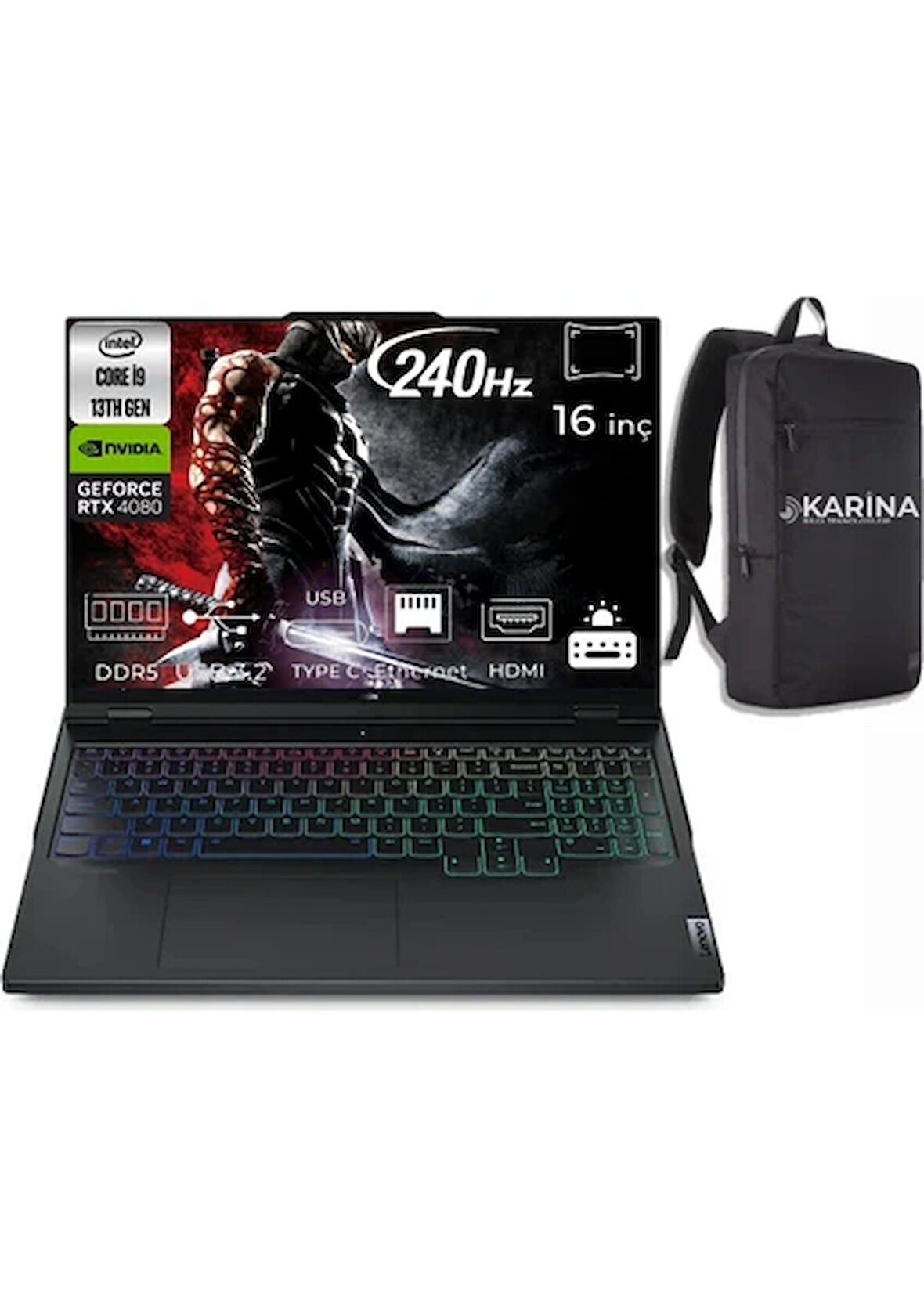 LENOVO Legion Pro7 Core i9-13900HX 40GB RAM 4TB+4TB RTX4080 16'' W11 Laptop Onyx Gri 82WQ00AXTX-55