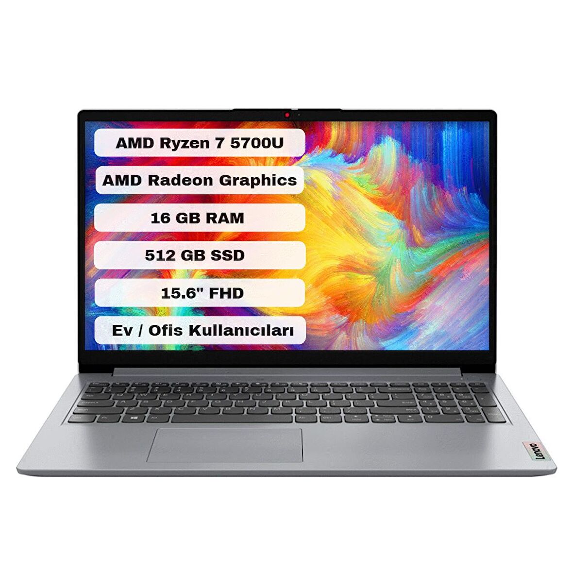 Lenovo Ideapad 1 15ALC7 Amd Ryzen 7 5700U 16GB 512GB SSD Freedos 15.6" Fhd Taşınabilir Bilgisayar 82R4006GTR