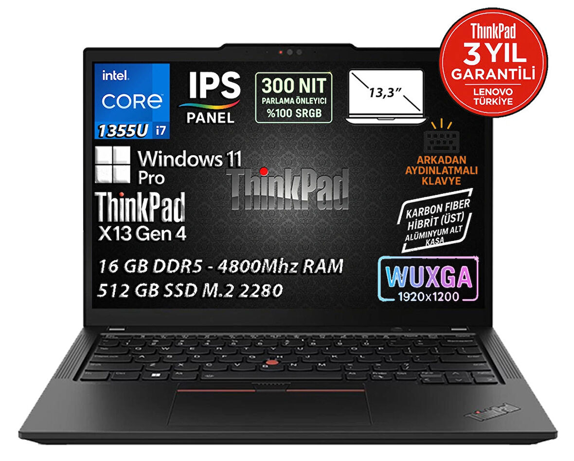 Lenovo ThinkPad X13 21EX003WTX i7-1355U 16GB 512GB SSD 13.3 WUXGA Windows 11 Pro