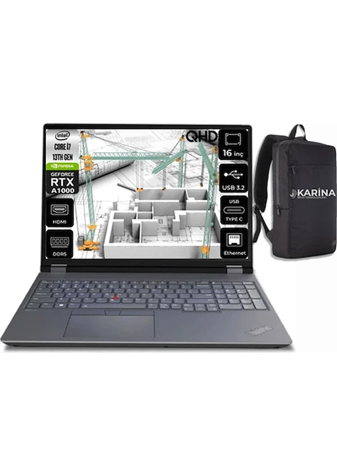 Lenovo 21FA0004TX-78 P16 V2 I7-13700HX 96GB 512GB+4TB SSD Nvıdıa RTXA1000 6GB 2560X1600 Qhd W11 16"