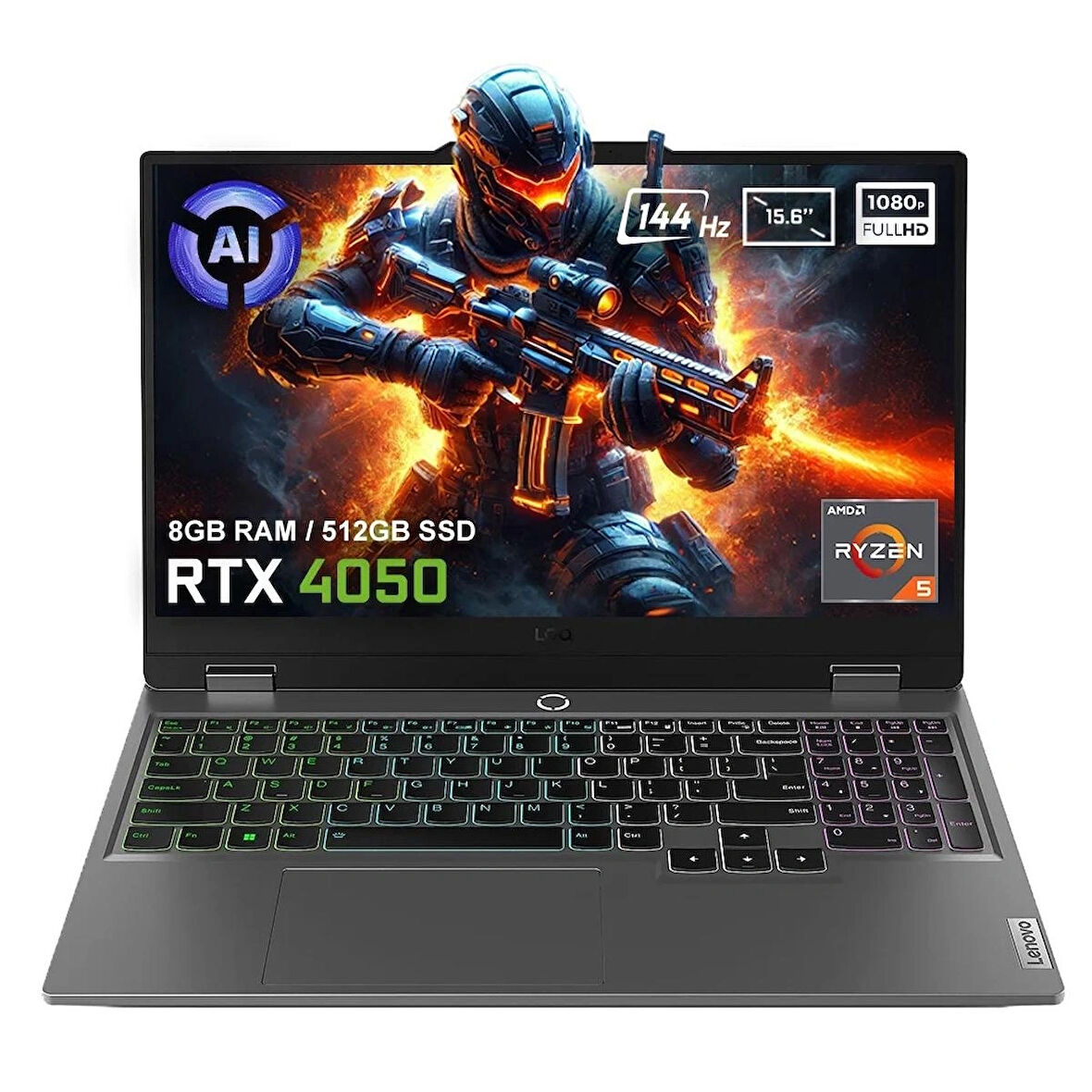 Lenovo LOQ 15AHP9 83DX008DTR AMD Ryzen 5-8645HS 8GB DDR5 512GB SSD RTX4050 6GB 15.6 inç 144Hz Full HD FreeDos Gaming Laptop