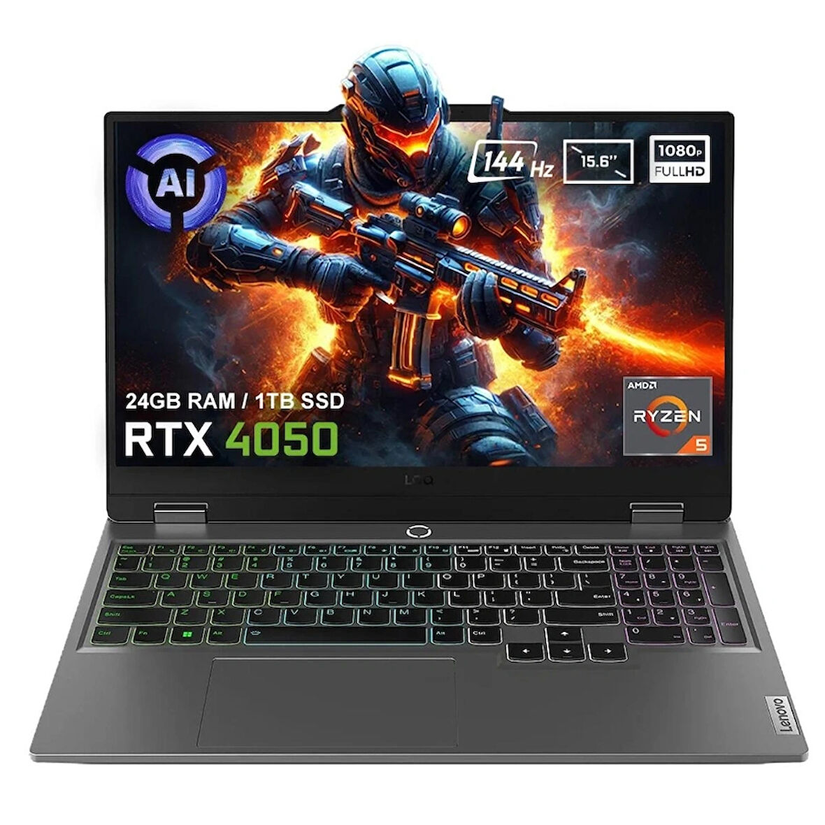 Lenovo LOQ 15AHP9 83DX008DTRV3 AMD Ryzen 5 AI-8645HS 24GB DDR5 1TB SSD RTX4050 6GB 15.6 inç 144Hz Full HD FreeDos Gaming Laptop (Yapay Zeka Destekli)