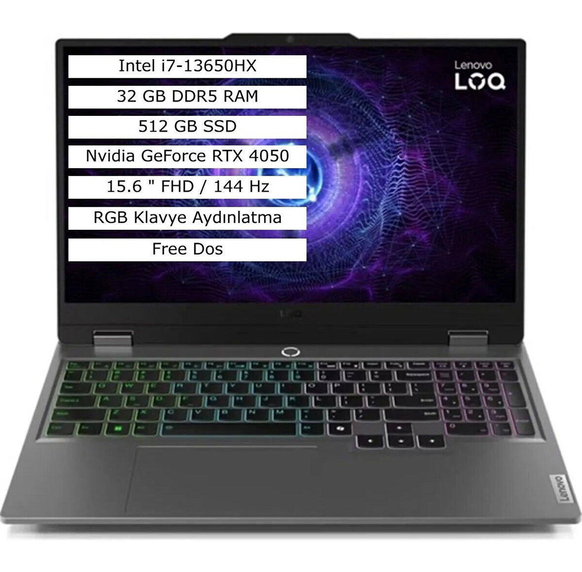 Lenovo Loq 15IRX9 Intel Core I7 13650HX 32GB 512GB SSD 6gb RTX4050 Freedos 15.6" Fhd Taşınabilir Bilgisayar 83DV00G7TR03