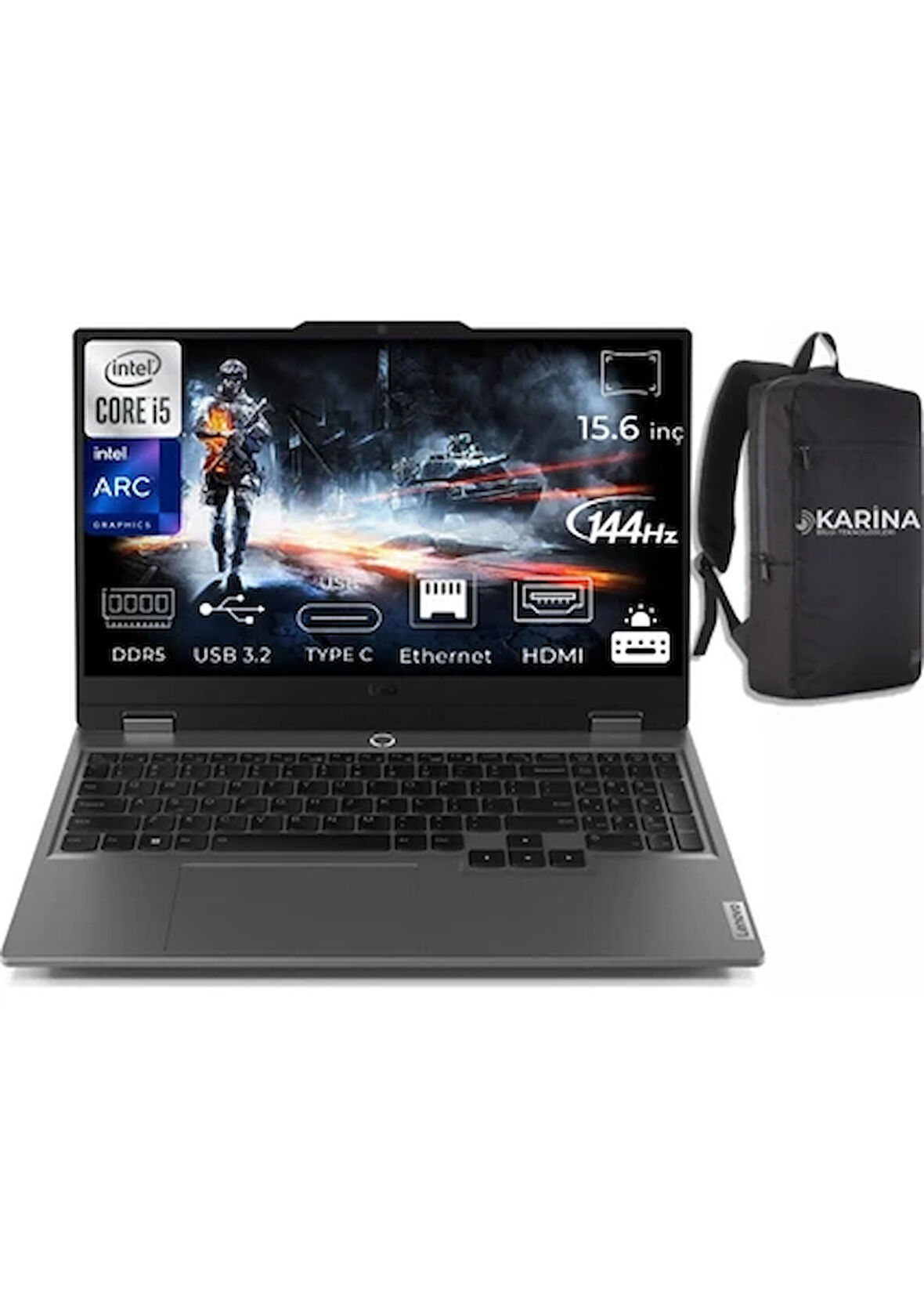 Lenovo LOQ 15IAX9I Intel Core i5 12450HX 64GB 4TB+4TB SSD Arc A530M Freedos 15.6" FHD Taşınabilir Bilgisayar 83FQ000UTR-53