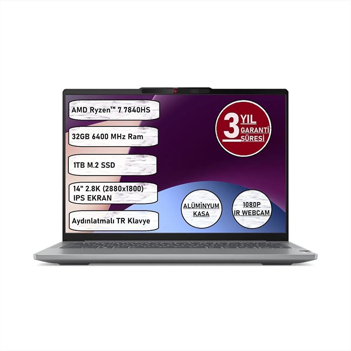 Lenovo Ideapad5 Pro Amd Ryzen™ 7 7840HS 32GB Ram 1tb SSD 120Hz 14" Freedos 83AM001STX Taşınabilir Bilgisayar