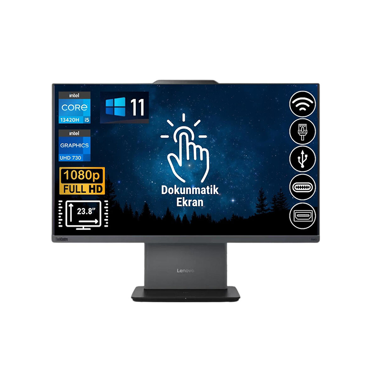 Lenovo Thinkcentre Neo 50A i5-13420H 40GB 512GB M.2 SSD 12SC001LTR ATL29 23.8" Dokunmatik Ekran W11Pro All In One Bilgisayar