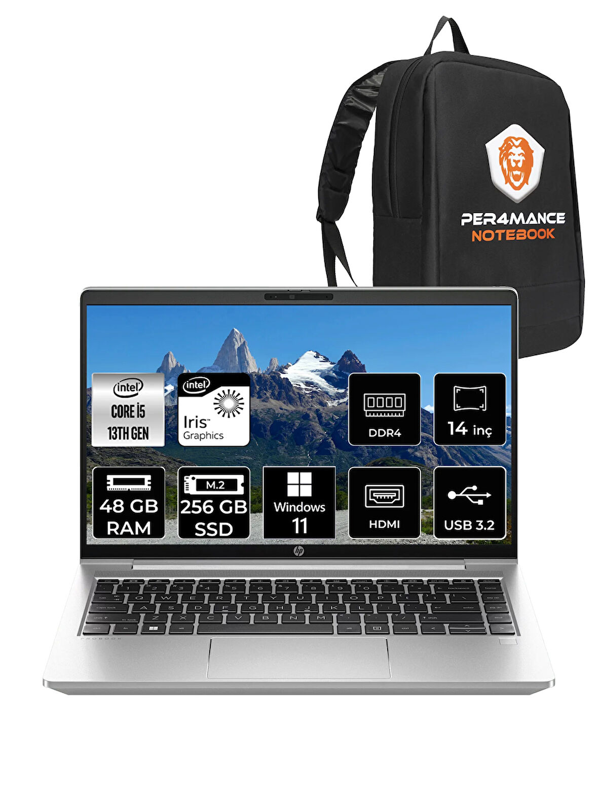 HP ProBook 440 G10 İ5 1334U 48GB RAM 256GB SSD 14'' FHD IPS W11P Dizüstü Bilgisayar & PER4 ÇANTA 