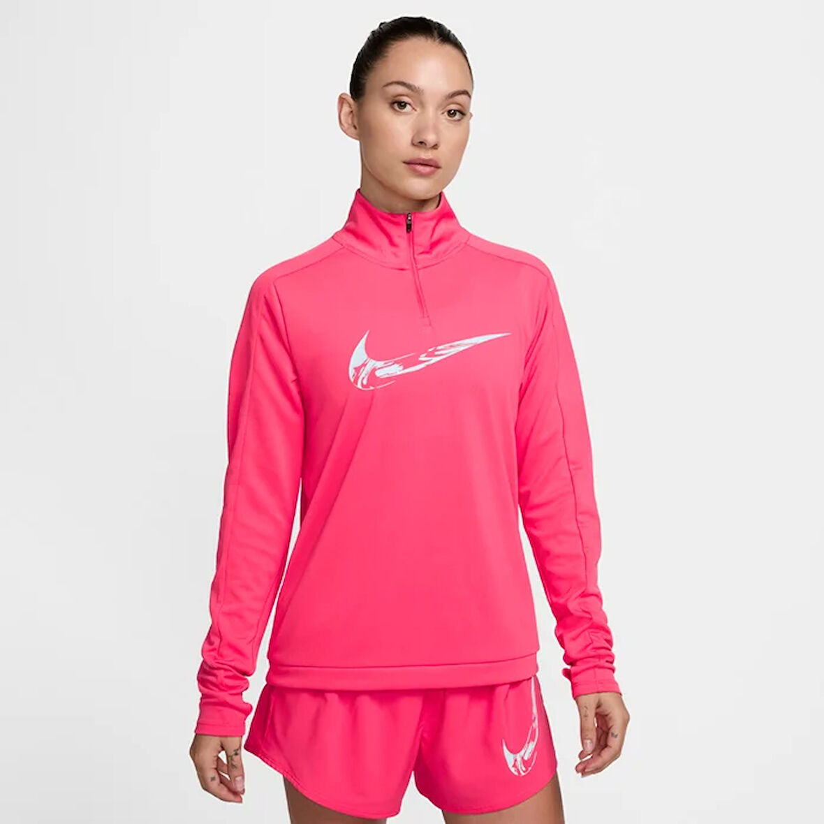 Swoosh Dri-FIT 1/4-Zip Running Mid Layer Pembe Kadın Çeyrek Fermuar Antreman Üstü