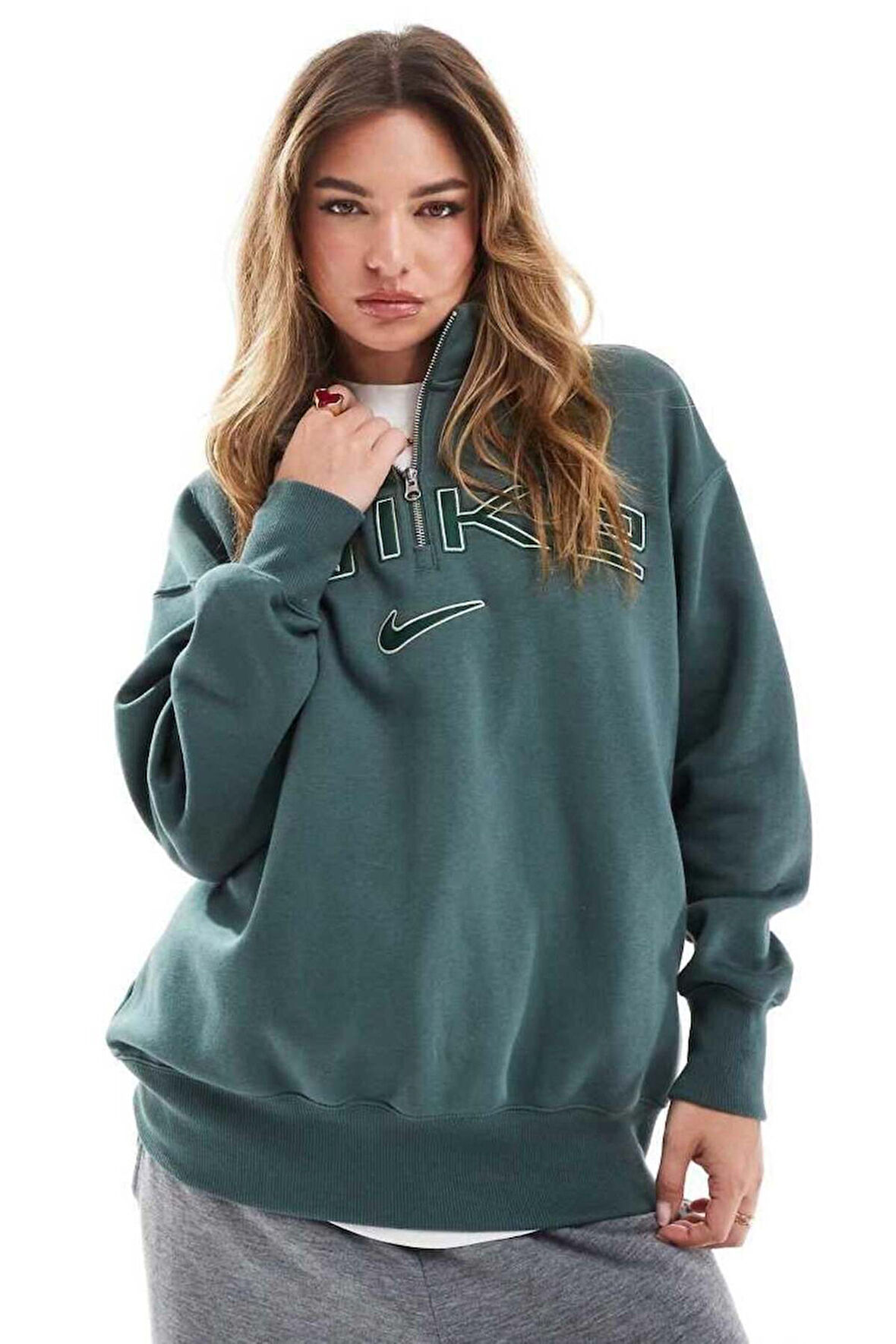 Nike Phoenix Fleece Logo Qz Oversize Kesim Çeyrek Fermuar Kadın Sweatshirt 