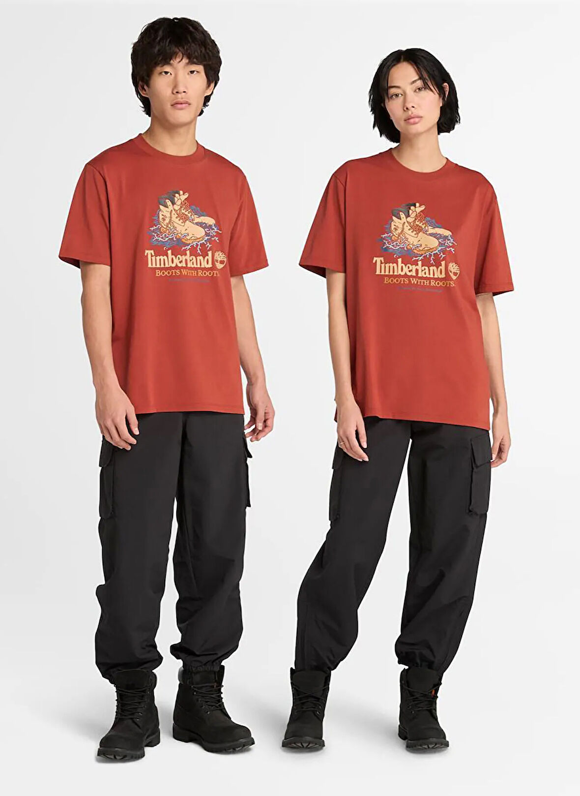 Timberland Front Boot Graphic Tee Turuncu Bisiklet Yaka Standart Baskılı Erkek T-Shirt