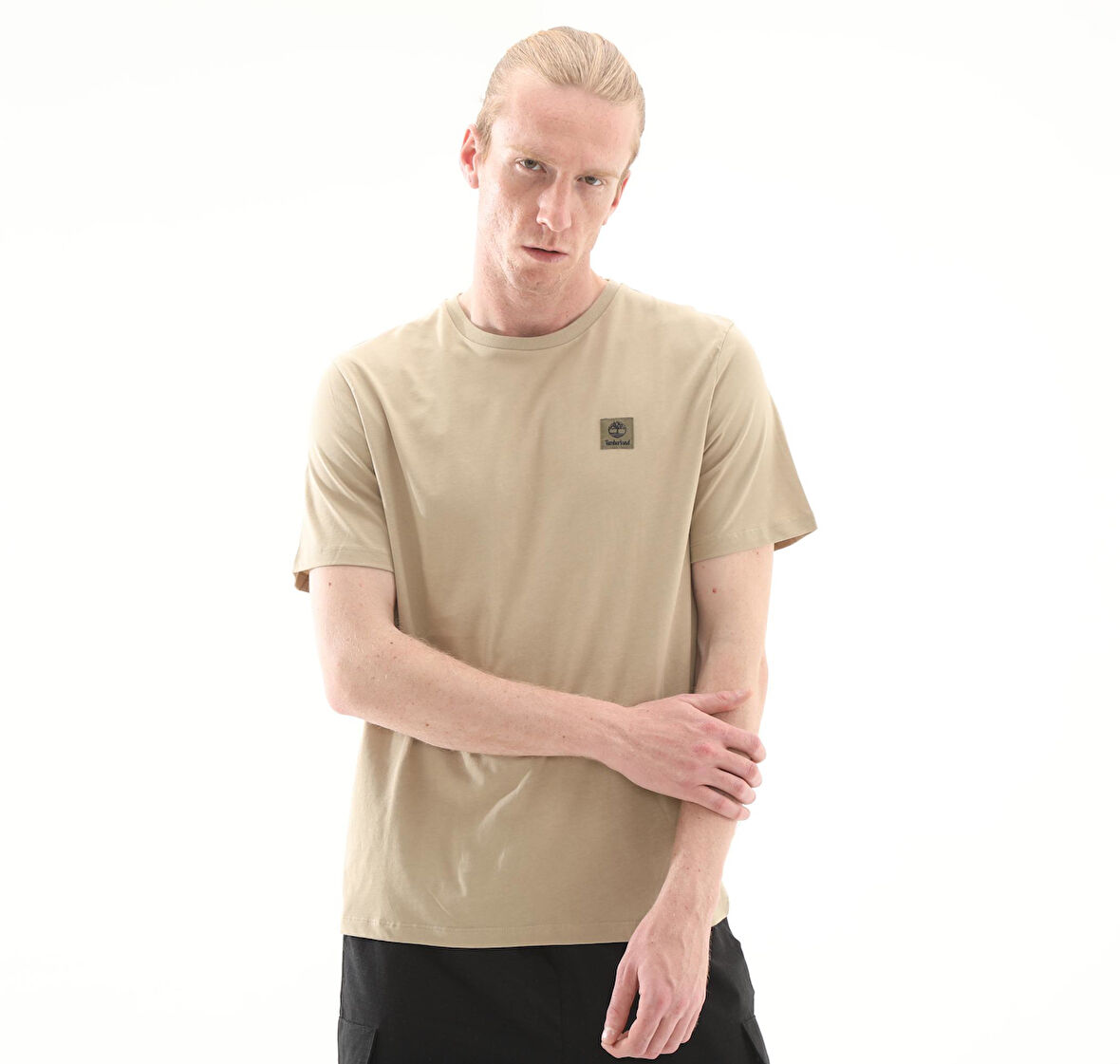 B0A5RCEDH41-R Timberland Short Sleeve Woven Badge Tee Erkek T-Shirt Kahve