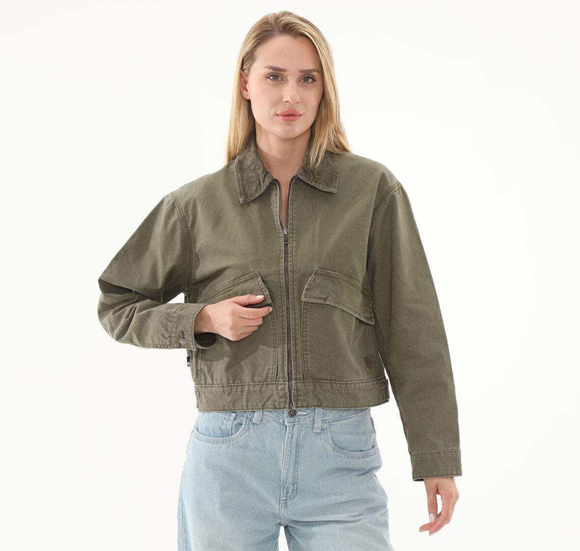 B0A5VJ7A581-R Timberland Strafford Washed Canvas Jacket Kadın Ceket Haki