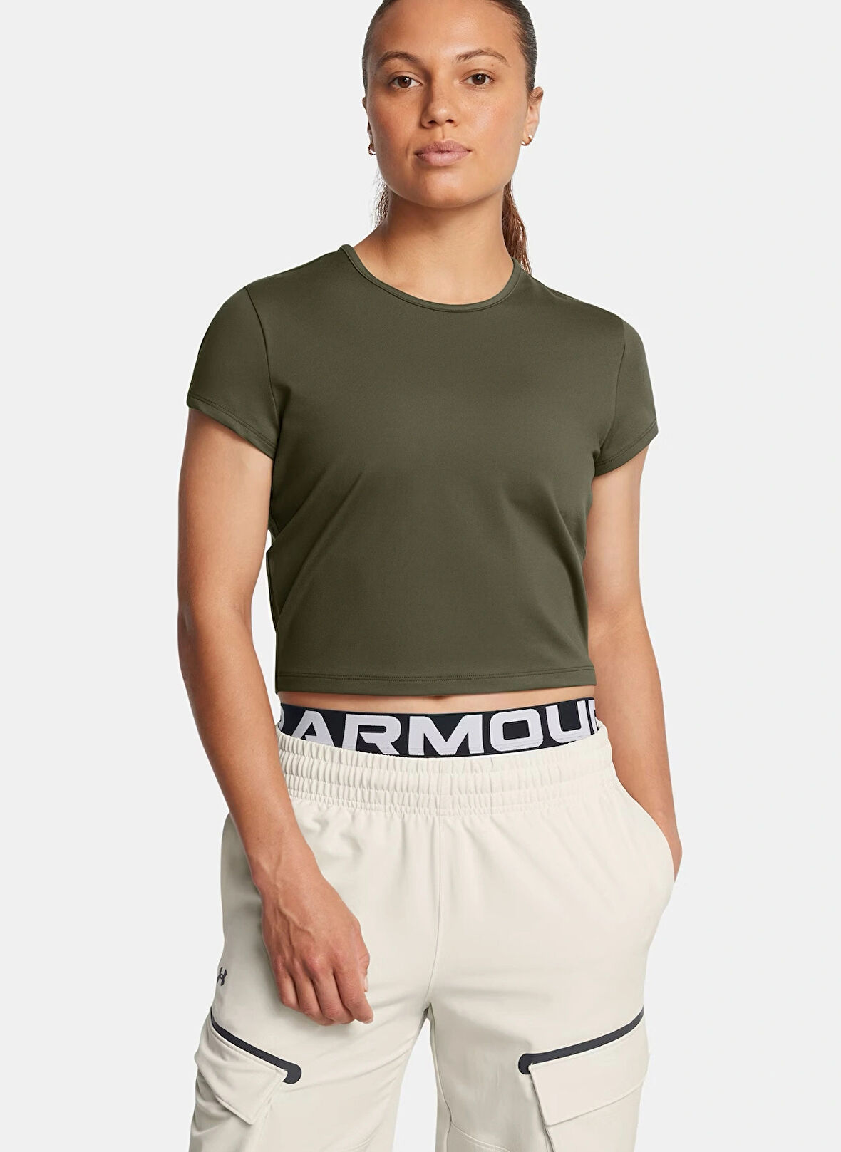 Haki Kadın Yuvarlak Yaka Crop Top T-Shirt 1387729-390 Meridian Baby Tee