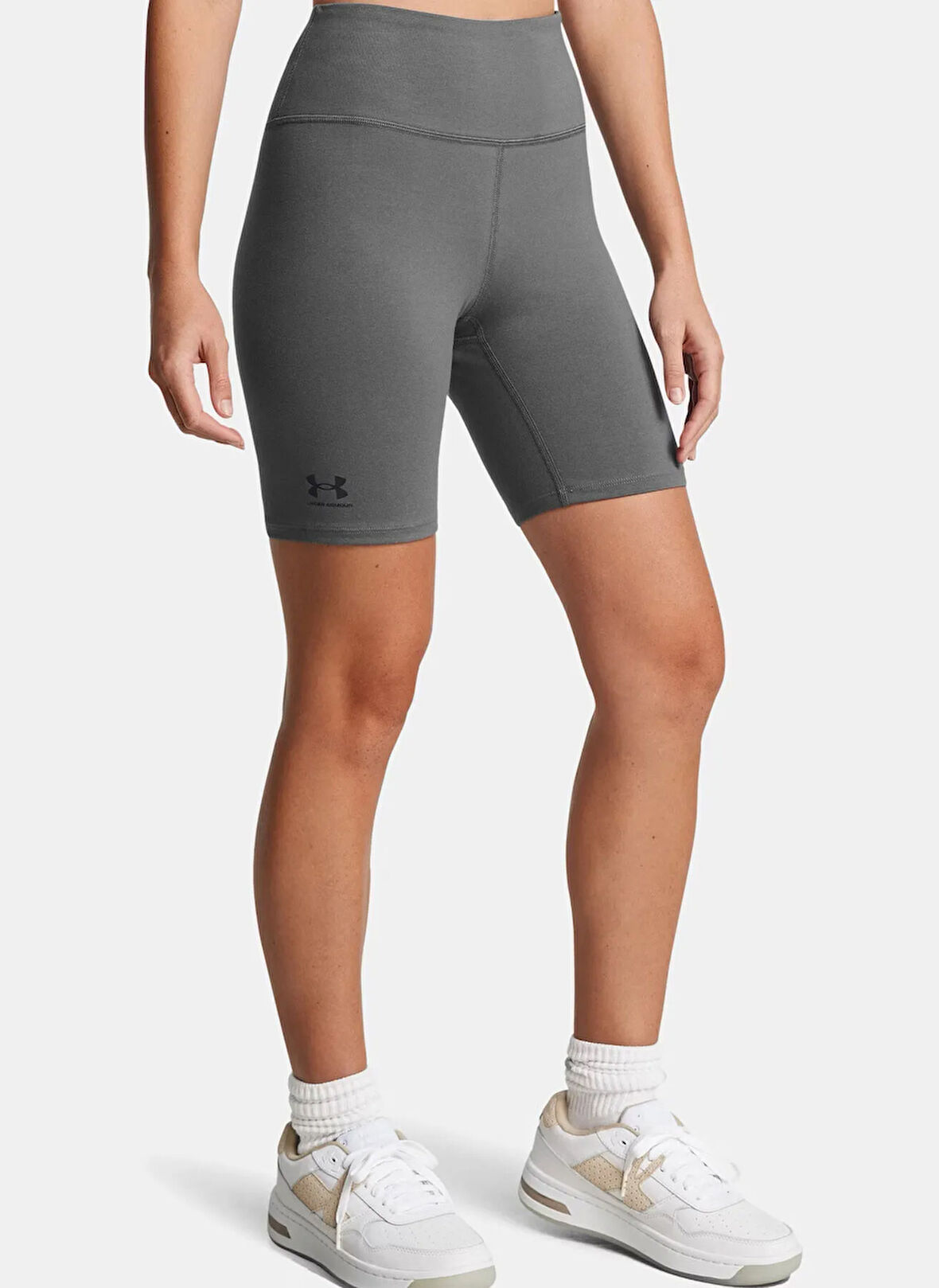 Under Armour 1386703-025-UA Rival 7in Short Gri Lastikli Bel Dar Düz Kadın Şort