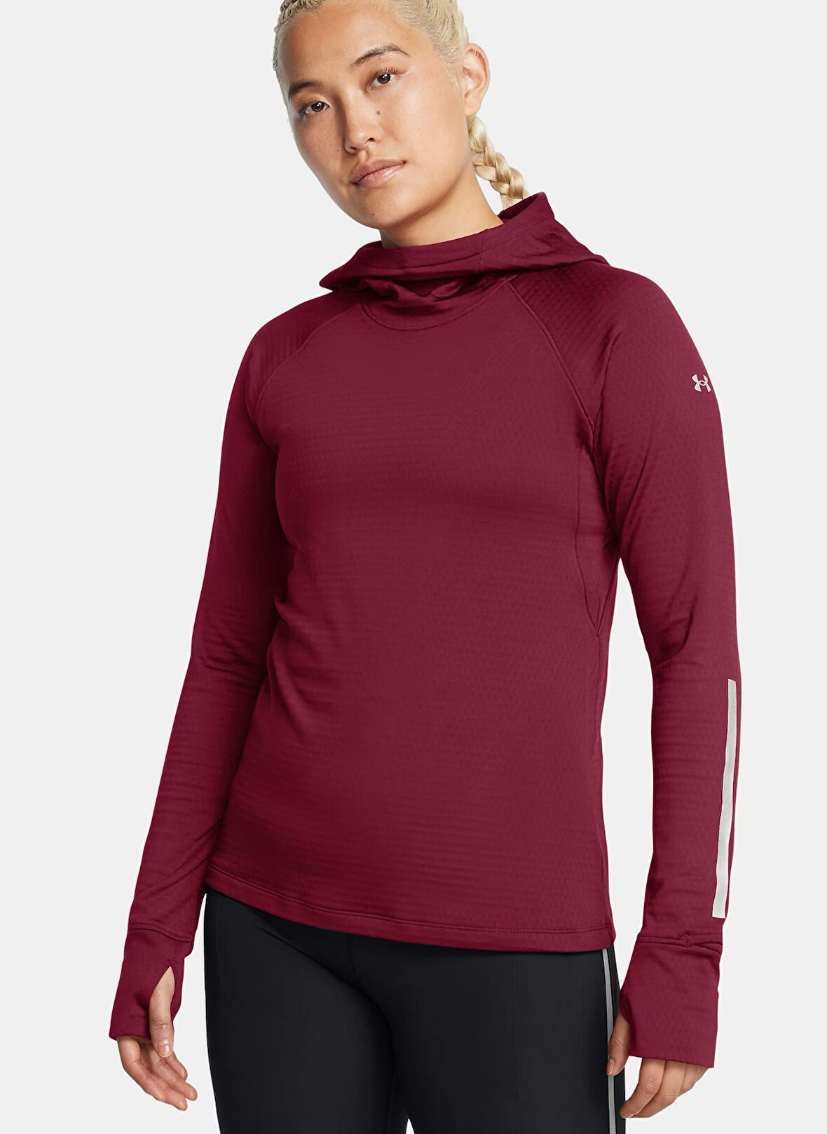 Bordo Kadın Yuvarlak Yaka Normal Kalıp T-Shirt 1386350-625 UA Launch CW Balaclava