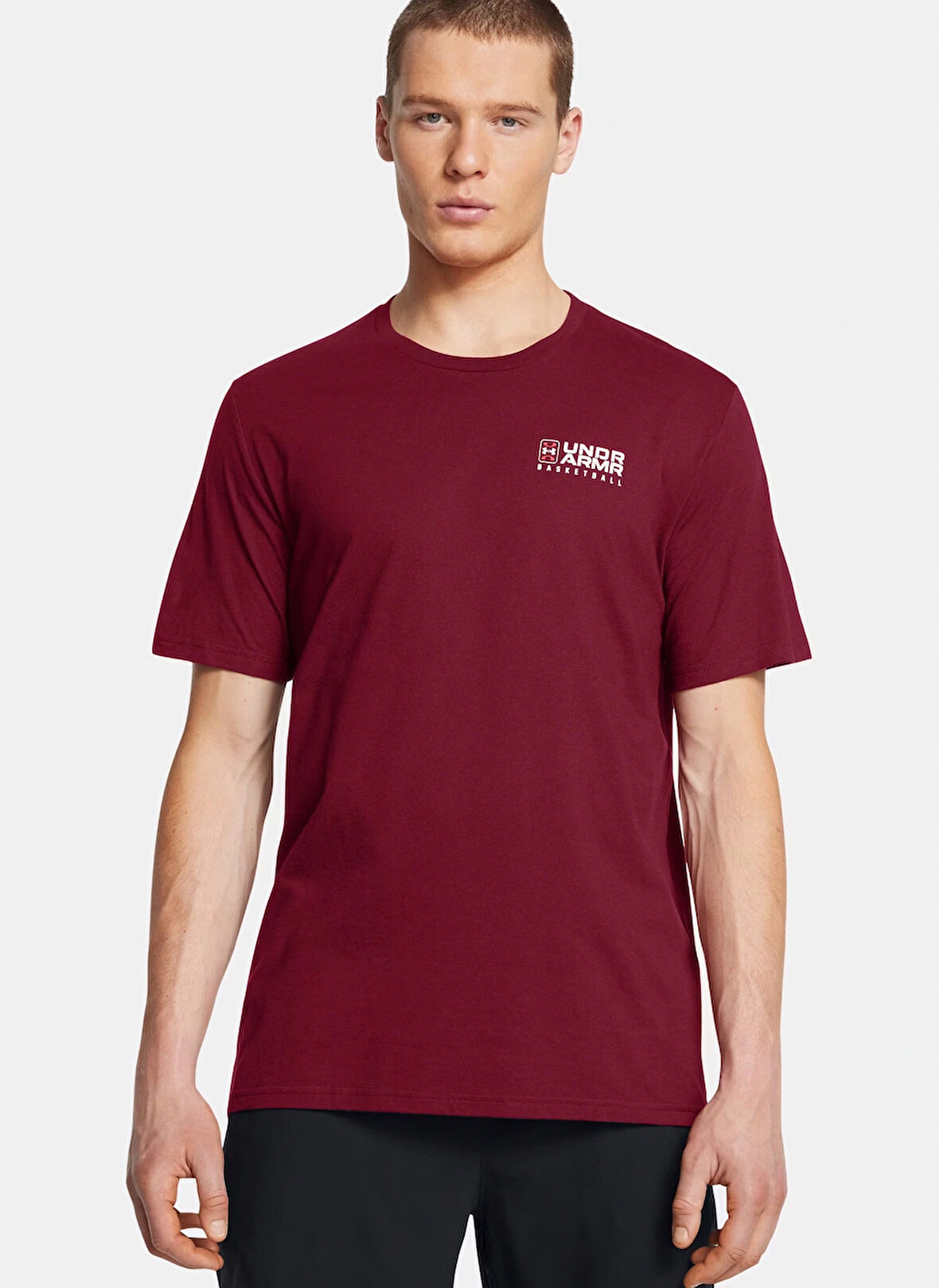 Bordo Erkek Yuvarlak Yaka Normal Kalıp T-Shirt 1382850-625 UA Bball Logo Court SS